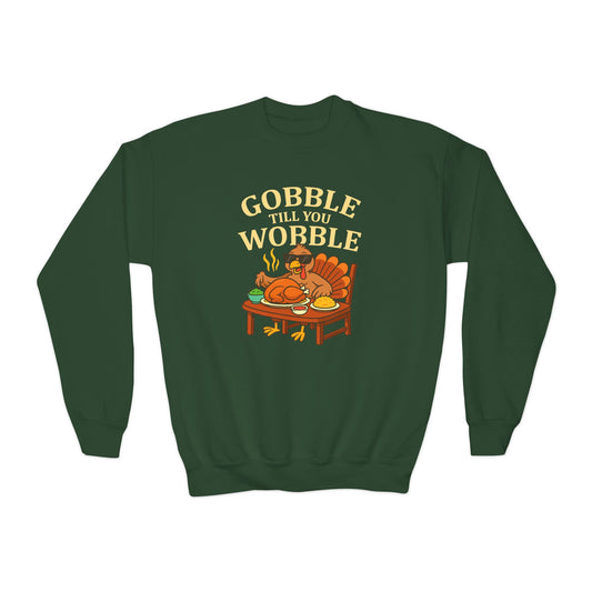 Youth Crewneck Sweatshirt - Gobble Till You Wobble, Thanksgiving Gift, Fall Fashion, Youth Apparel, Cozy Sweater, Holiday Wear