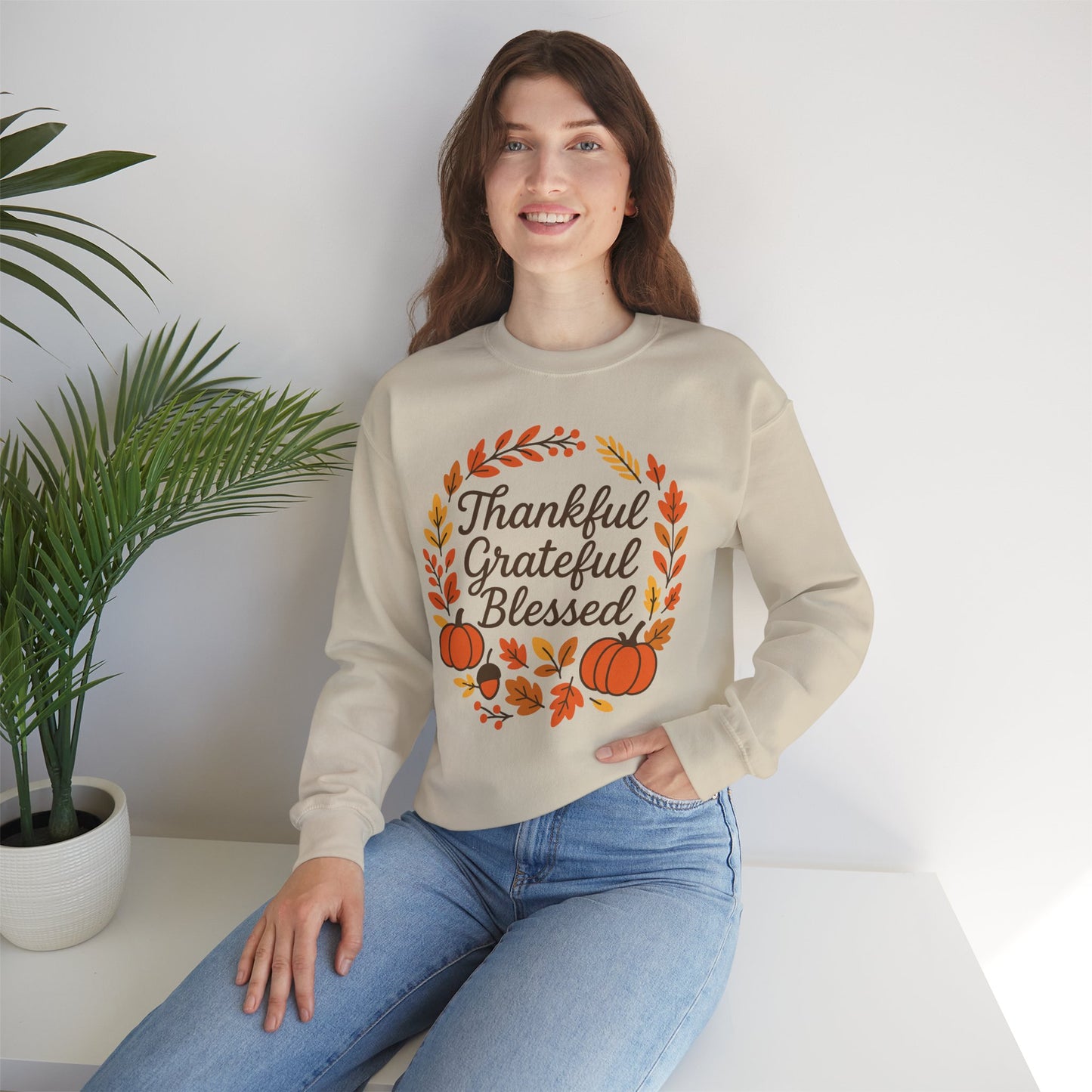Thankful Grateful Blessed Sweatshirt, Cozy Fall Apparel, Thanksgiving Gift, Unisex Crewneck, Autumn Fashion