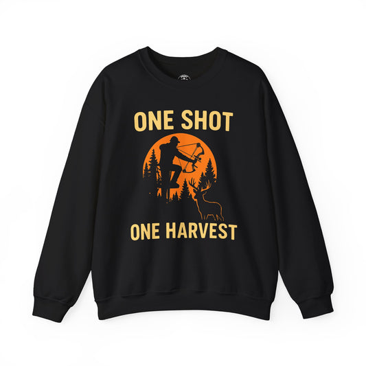 Hunting Crewneck Sweatshirt, One Shot One Harvest Sweatshirt, Gift for Hunters, Outdoor Apparel, Fall Outfit, Harvest Season Sweatshirt