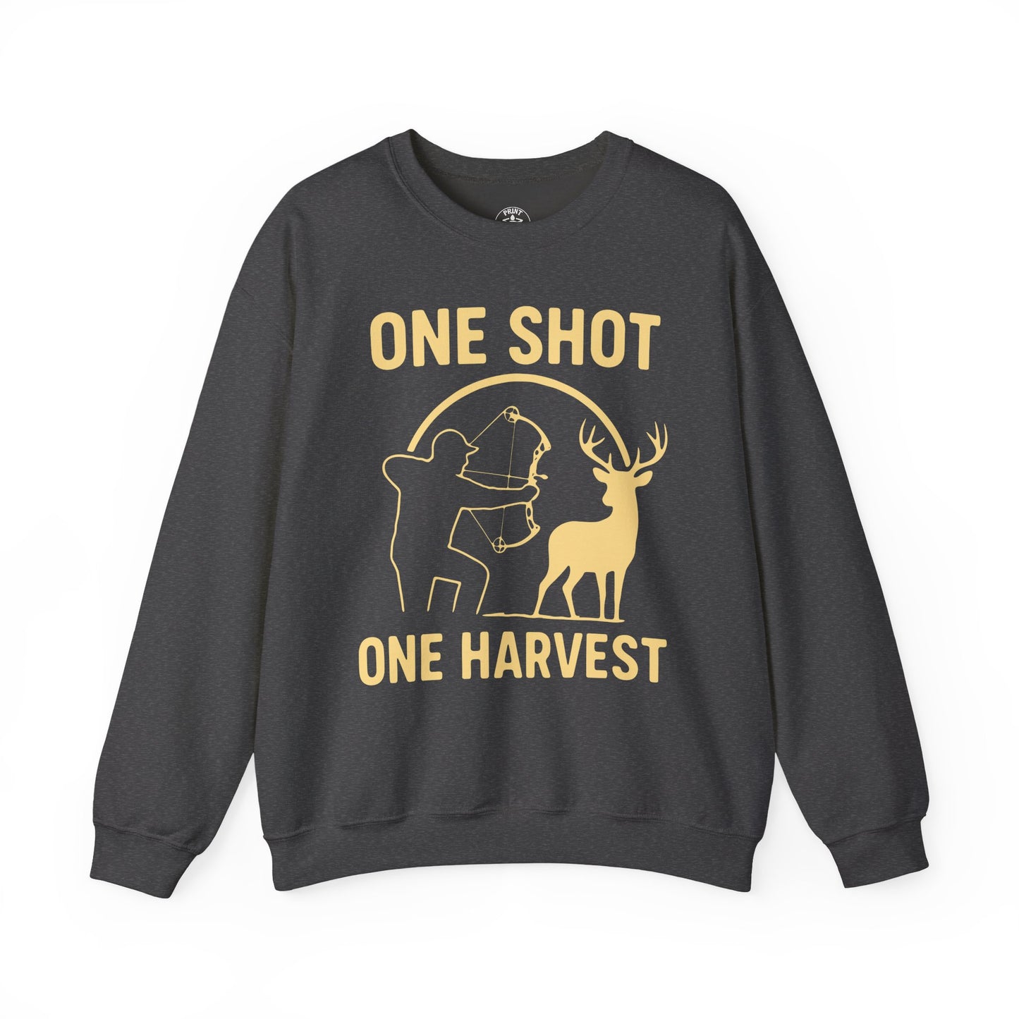 Hunting-Themed Crewneck Sweatshirt, Outdoor Apparel, Gift for Hunters, Fall Fashion, Men's Sweatshirt, One Shot One Harvest