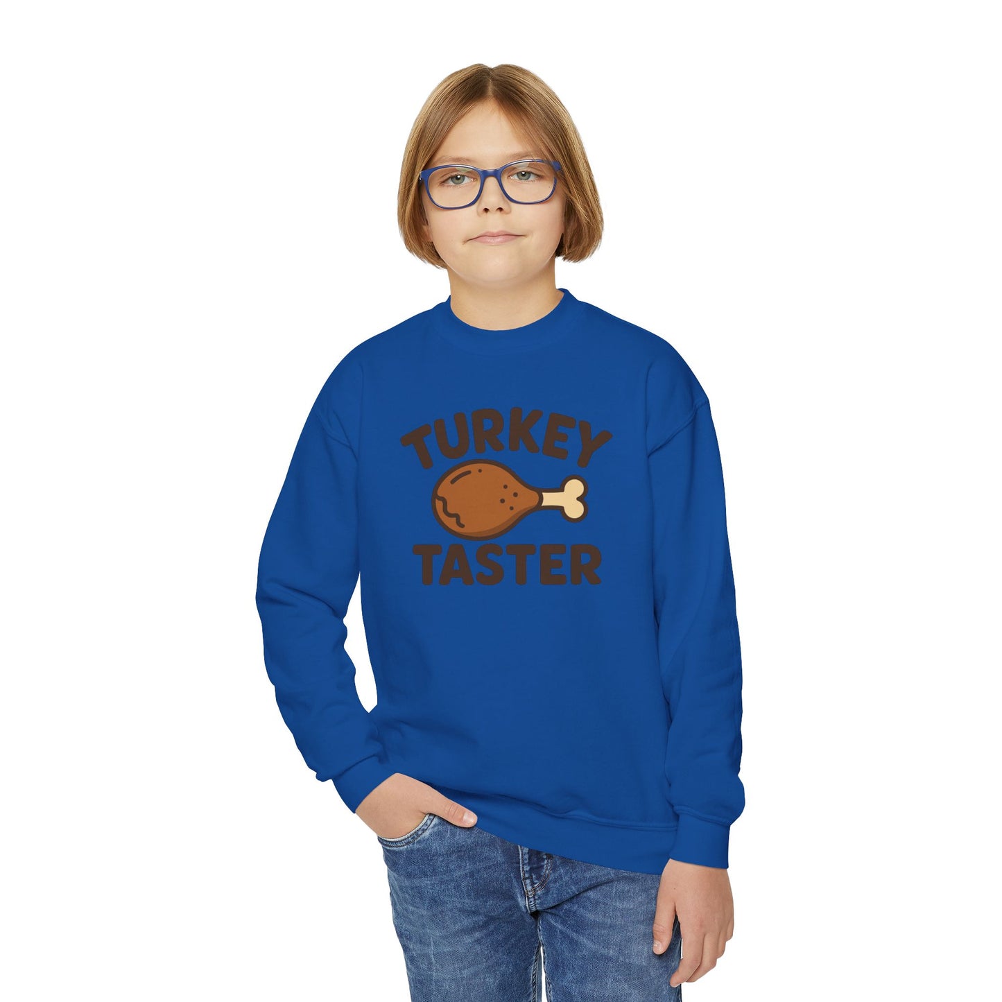 Turkey Taster Youth Crewneck Sweatshirt, Thanksgiving Gift, Kids Sweatshirt, Fall Apparel, Family Dinner Outfit, Turkey Lover Shirt