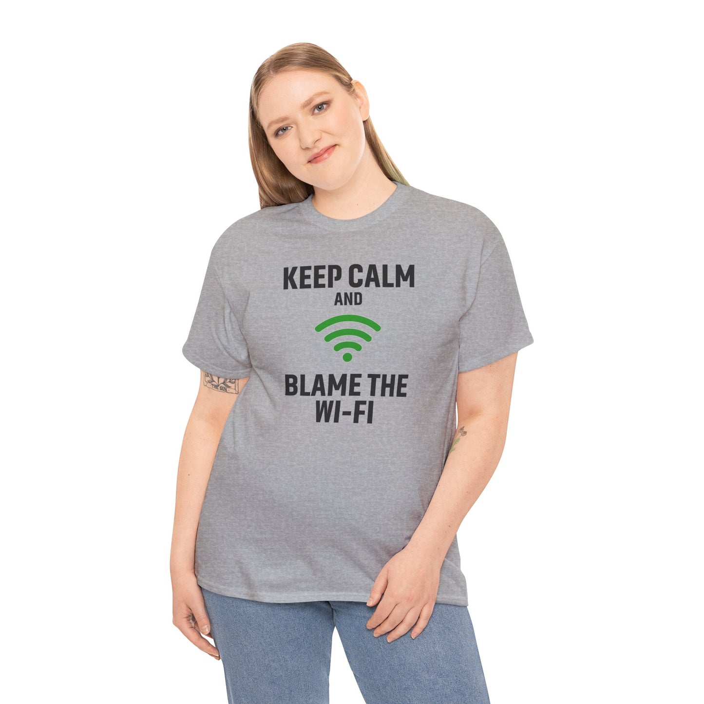 Keep Calm Blame the Wi-Fi Tee | Unisex Heavy Cotton Shirt for Tech Lovers, Funny Office Gift, Internet Humor Apparel, Casual Wear