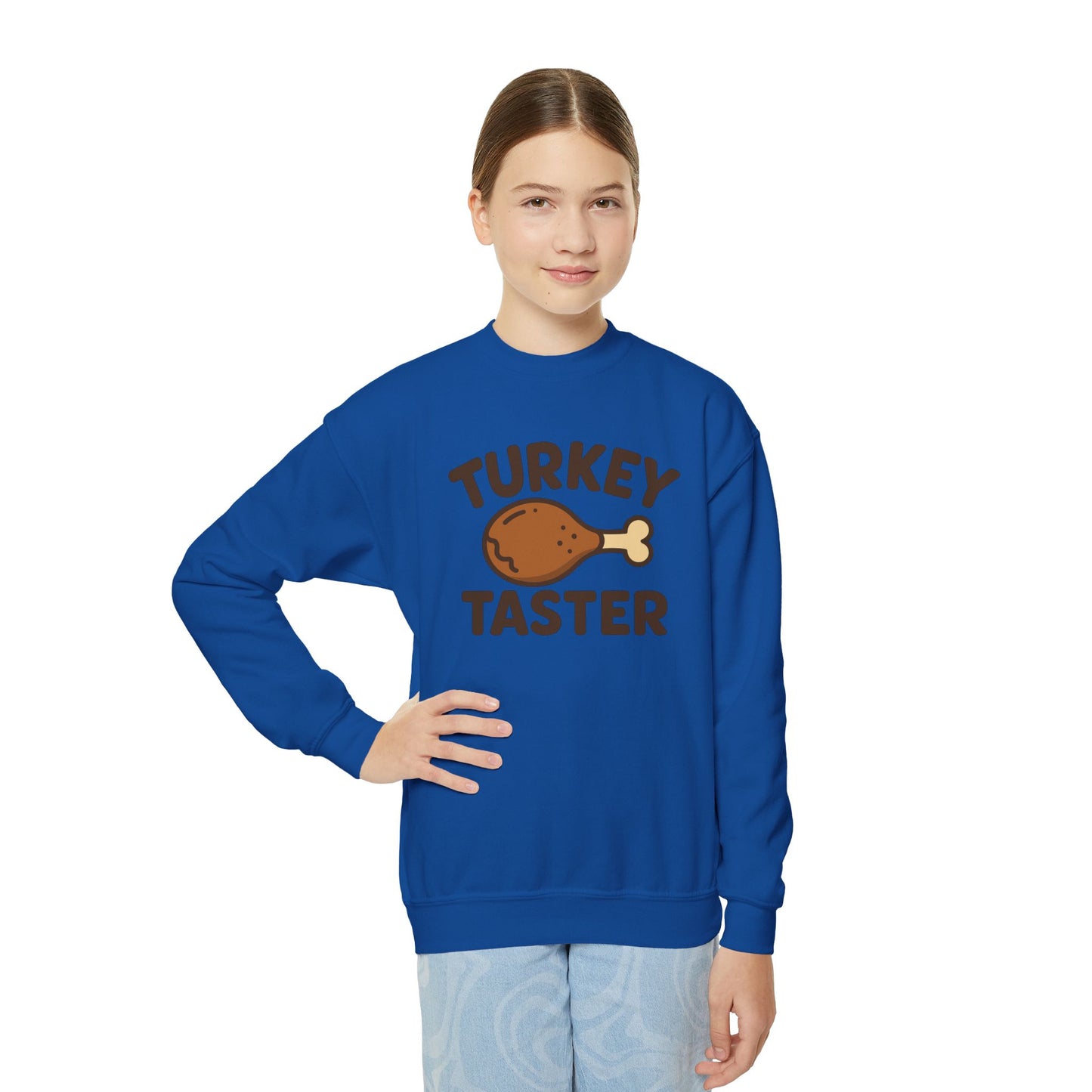 Turkey Taster Youth Crewneck Sweatshirt, Thanksgiving Gift, Kids Sweatshirt, Fall Apparel, Family Dinner Outfit, Turkey Lover Shirt