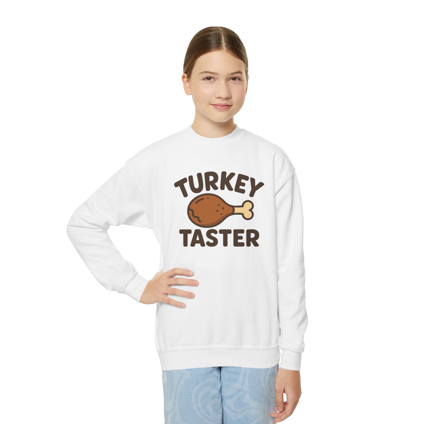 Turkey Taster Youth Crewneck Sweatshirt, Thanksgiving Gift, Kids Sweatshirt, Fall Apparel, Family Dinner Outfit, Turkey Lover Shirt