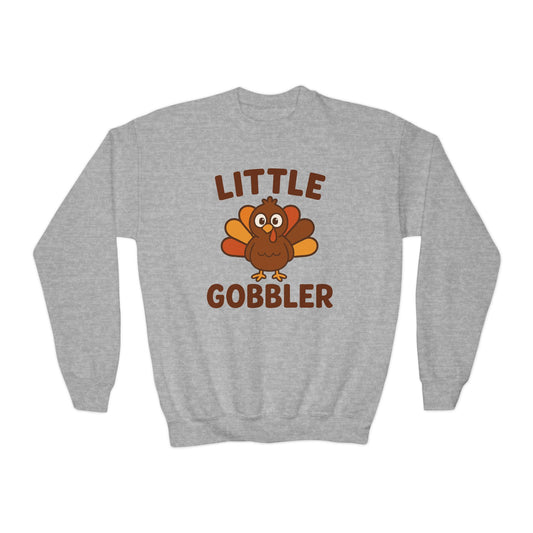 Youth Little Gobbler Crewneck Sweatshirt for Thanksgiving, Cute Holiday Gift for Kids, Thanksgiving Sweater, Kids Fall Fashion