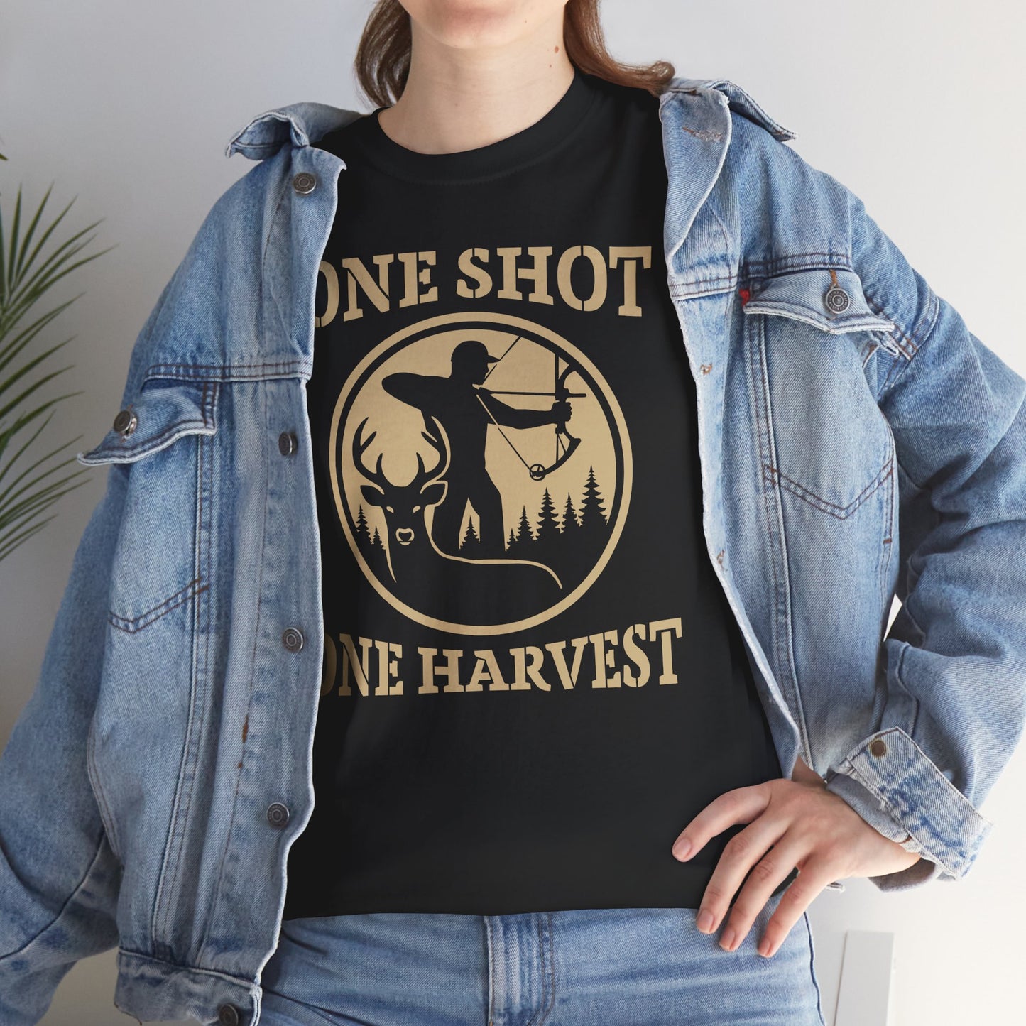 Hunting Tee, One Shot One Harvest Unisex Heavy Cotton Shirt, Outdoor Adventure Wear, Gift for Hunters, Camping Apparel, Fall Sportswear