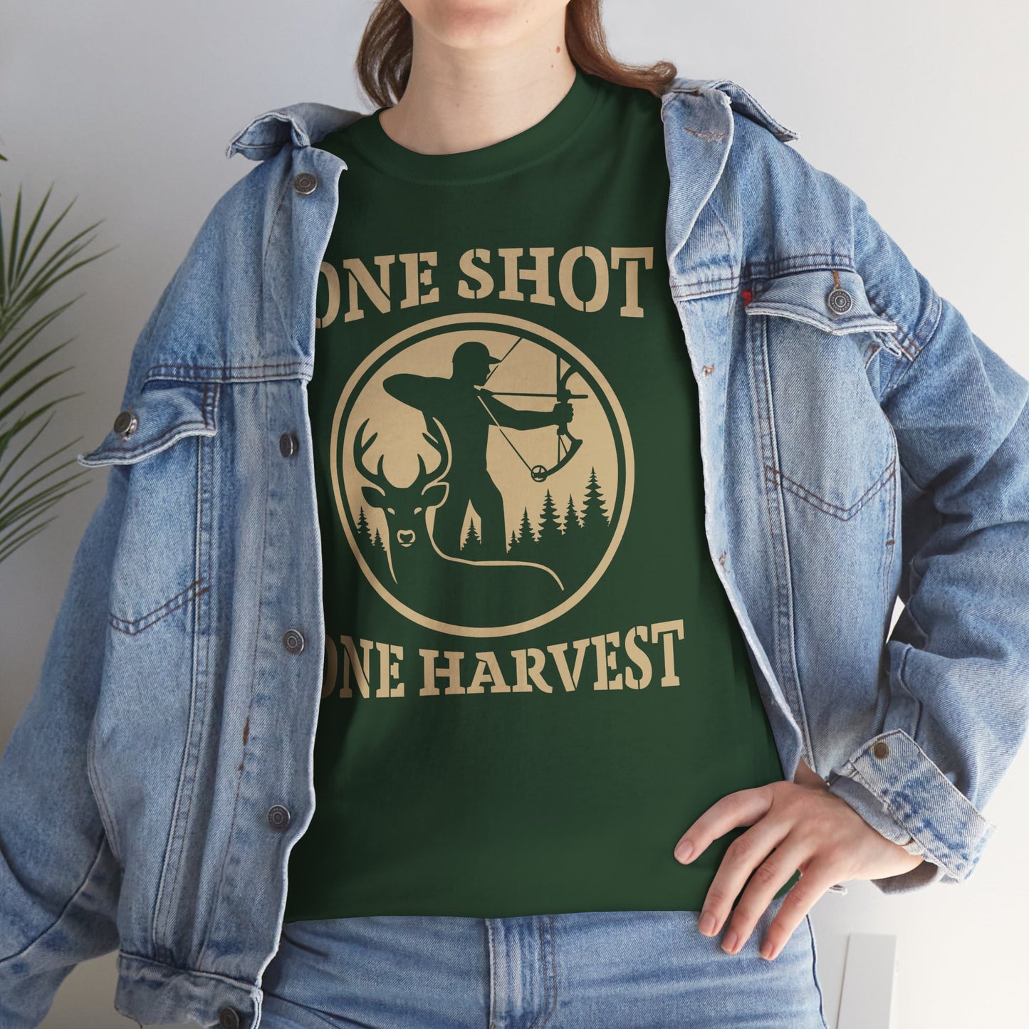 Hunting Tee, One Shot One Harvest Unisex Heavy Cotton Shirt, Outdoor Adventure Wear, Gift for Hunters, Camping Apparel, Fall Sportswear