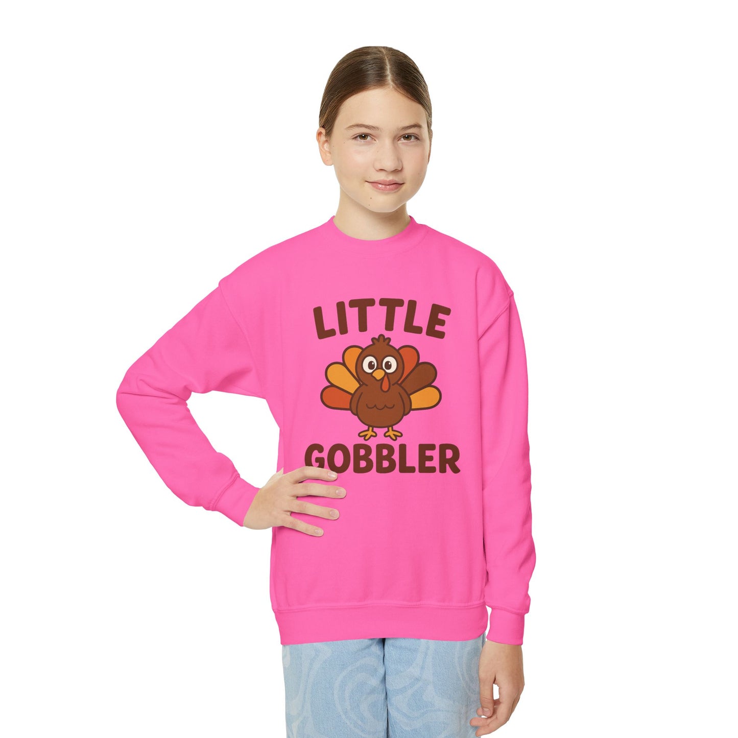 Youth Little Gobbler Crewneck Sweatshirt for Thanksgiving, Cute Holiday Gift for Kids, Thanksgiving Sweater, Kids Fall Fashion