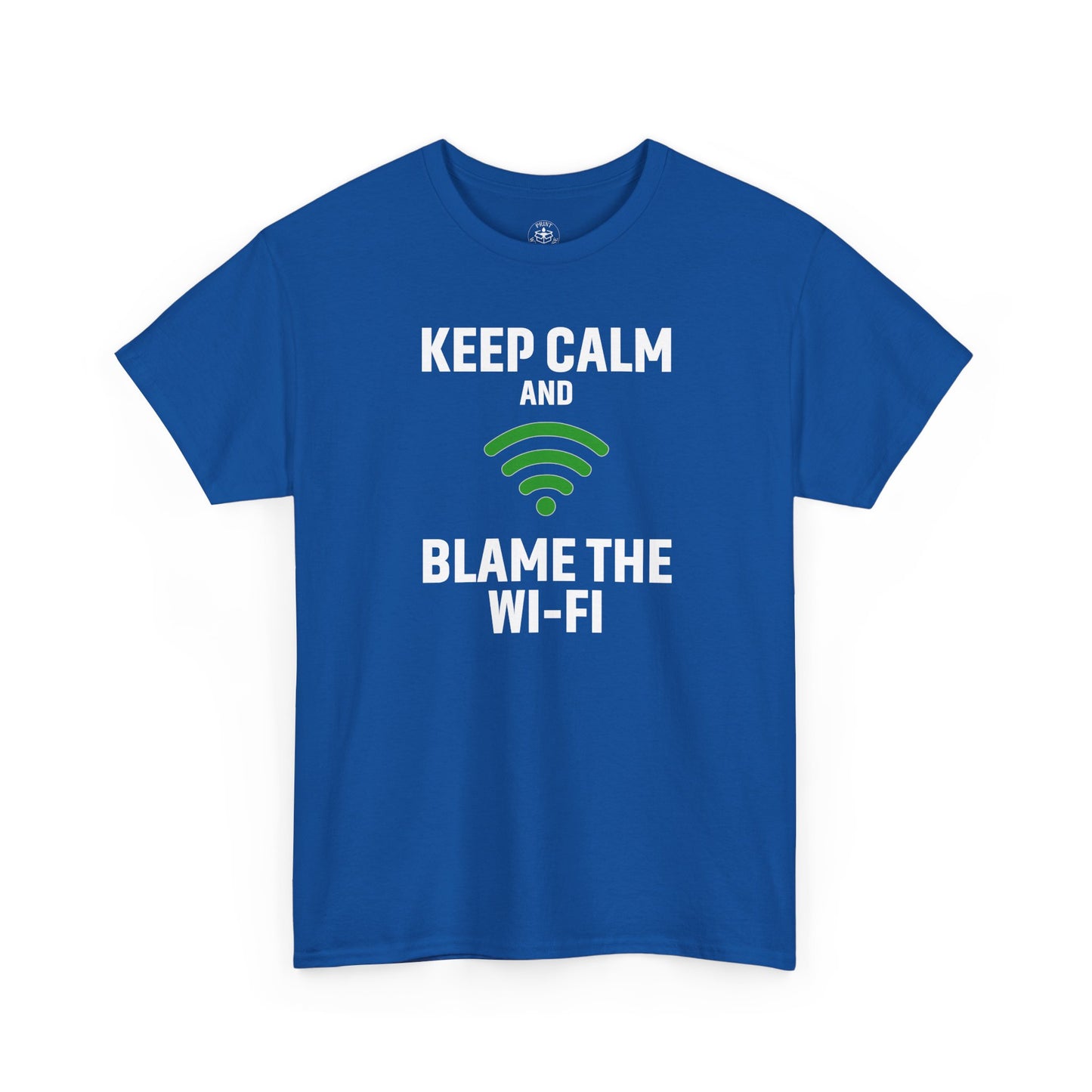 Keep Calm Blame the Wi-Fi Tee, Funny Unisex Heavy Cotton Tee, Perfect for Tech Lovers, Office Gifts, Internet Humor Shirt