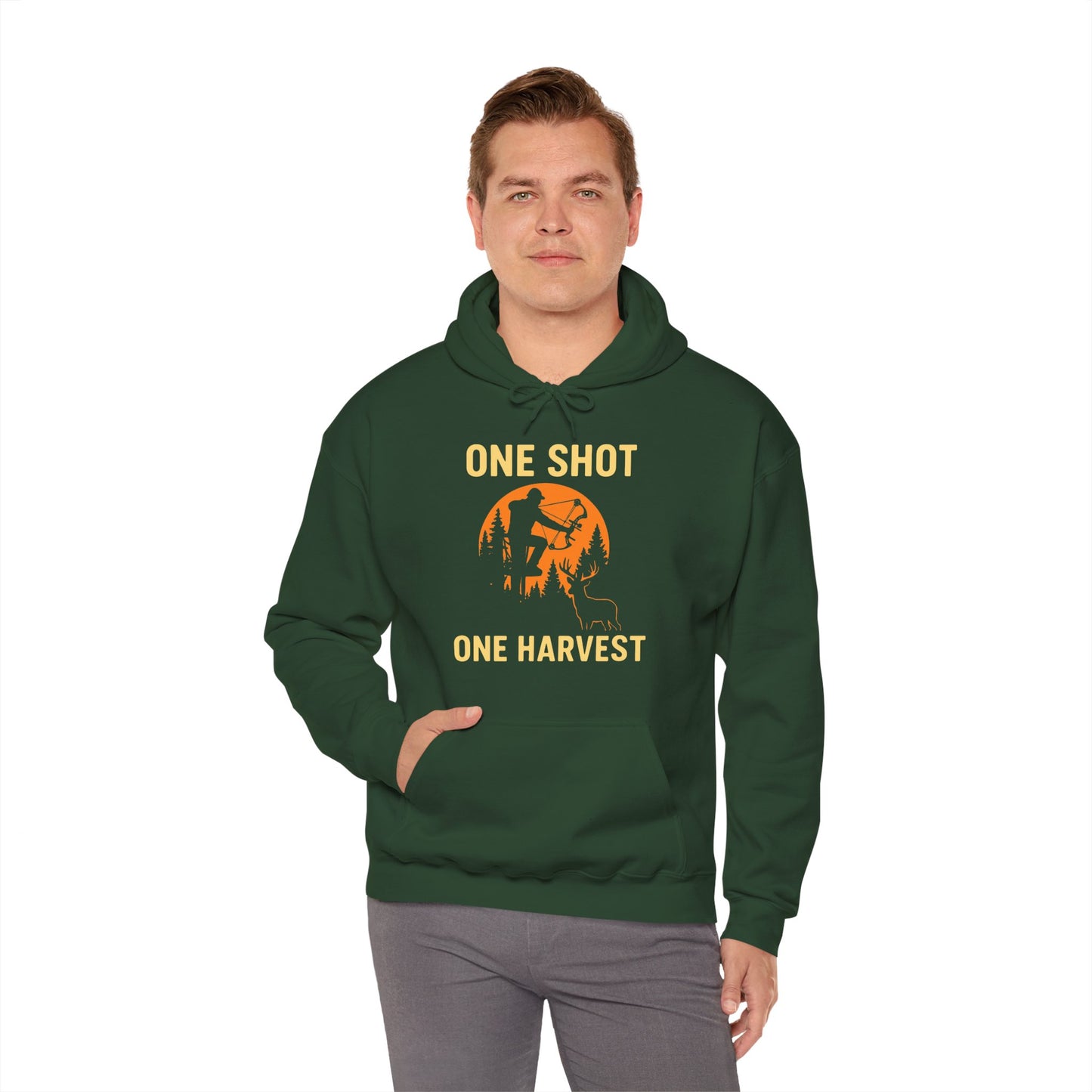 Hunting Theme Unisex Hoodie, One Shot One Harvest, Fall Apparel, Outdoor Gear, Gift for Hunters, Cozy Hoodie