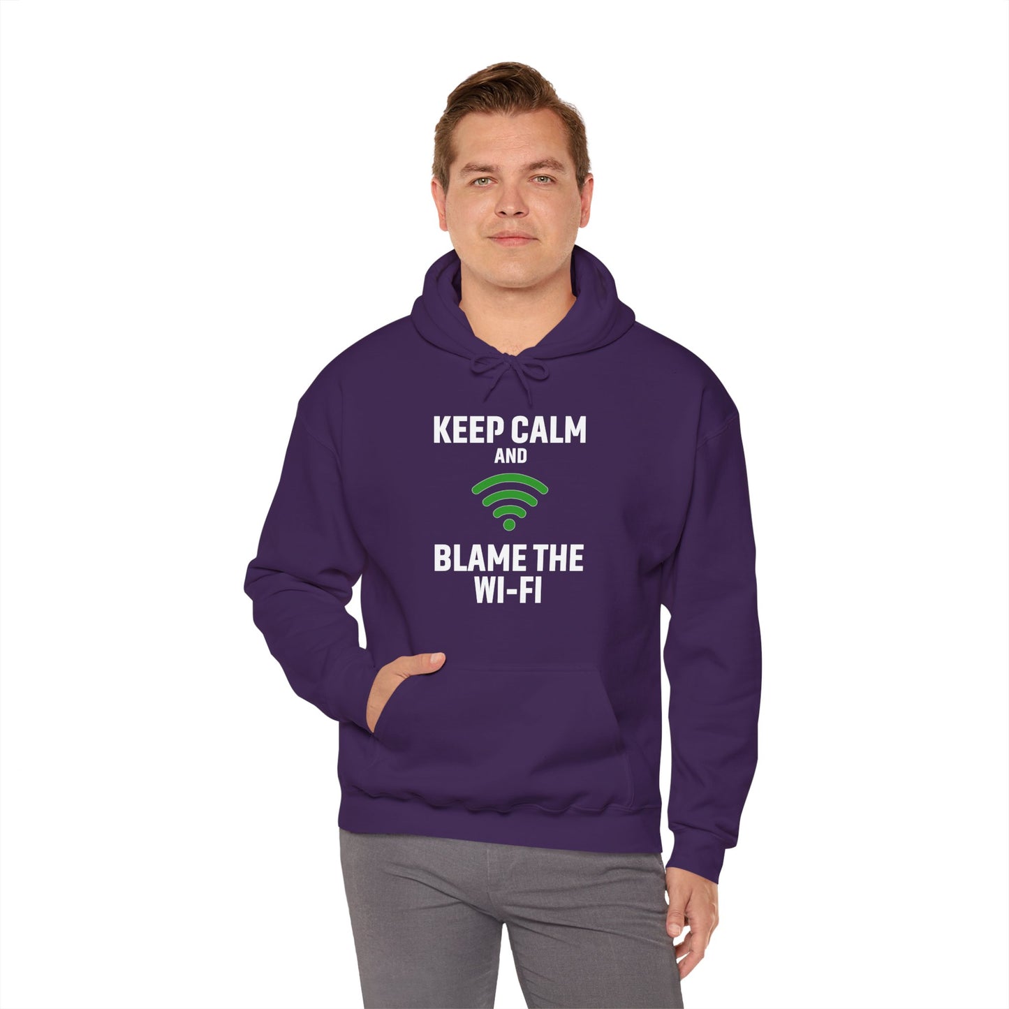 Keep Calm Blame the Wi-Fi Hoodie | Comfortable Unisex Hoodie for Internet Lovers, Gift for Tech Enthusiasts, Office Gift