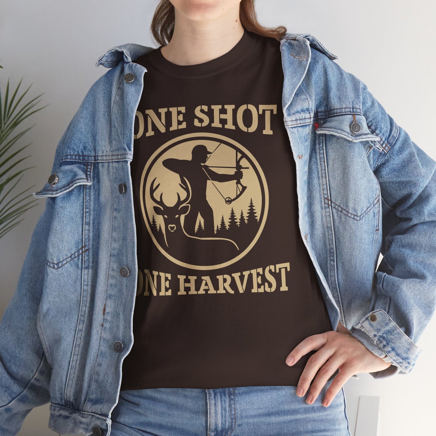 Hunting Tee, One Shot One Harvest Unisex Heavy Cotton Shirt, Outdoor Adventure Wear, Gift for Hunters, Camping Apparel, Fall Sportswear