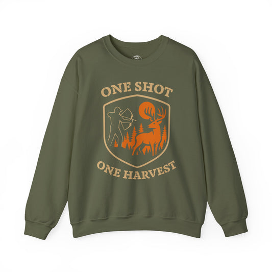 Outdoor Hunting Sweatshirt, Perfect for Hunters, One Shot One Harvest Gift, Cozy Fall Apparel, Classic Crewneck