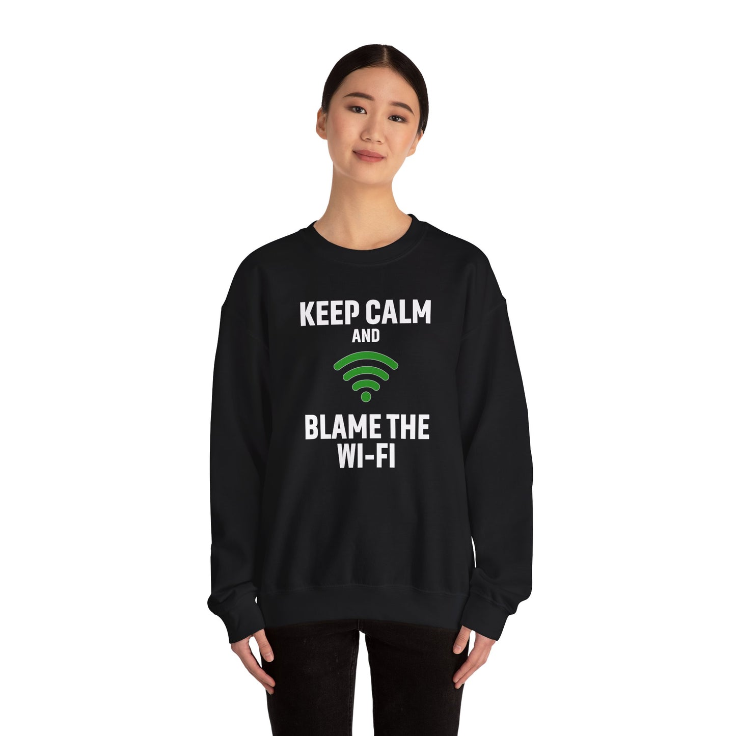 Keep Calm Blame the Wi-Fi Crewneck Sweatshirt | Funny Sweatshirt, Gift for Tech Lovers, Cozy Sweater for Home, Office Gift