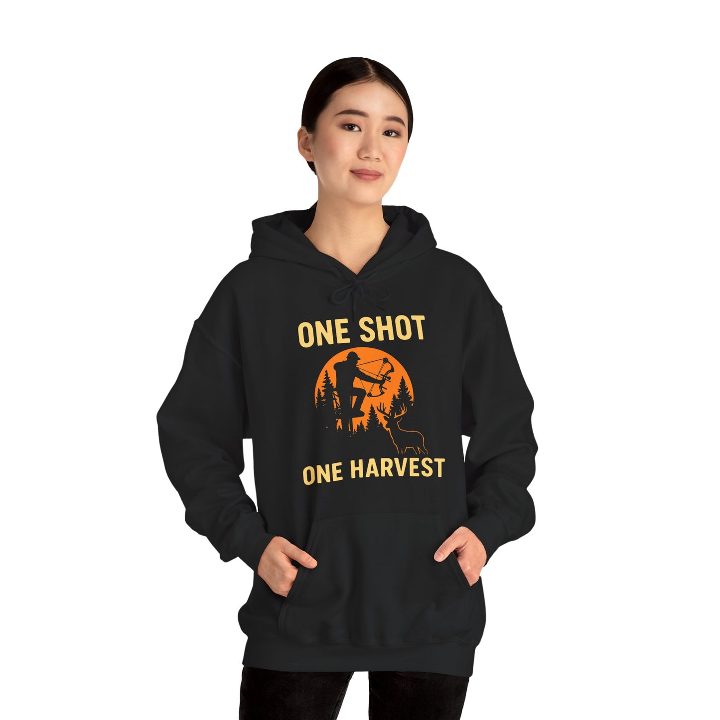 Hunting Theme Unisex Hoodie, One Shot One Harvest, Fall Apparel, Outdoor Gear, Gift for Hunters, Cozy Hoodie