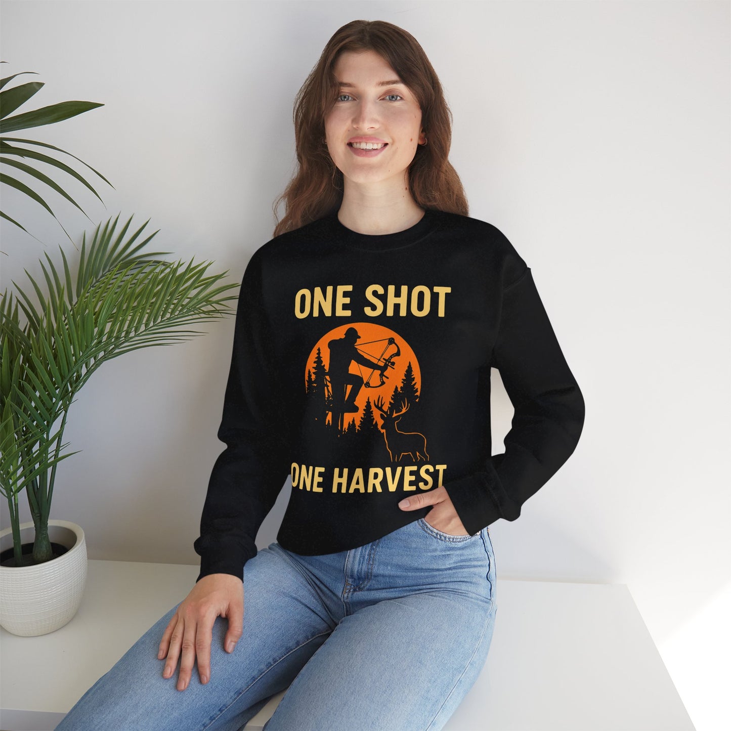Hunting Crewneck Sweatshirt, One Shot One Harvest Sweatshirt, Gift for Hunters, Outdoor Apparel, Fall Outfit, Harvest Season Sweatshirt
