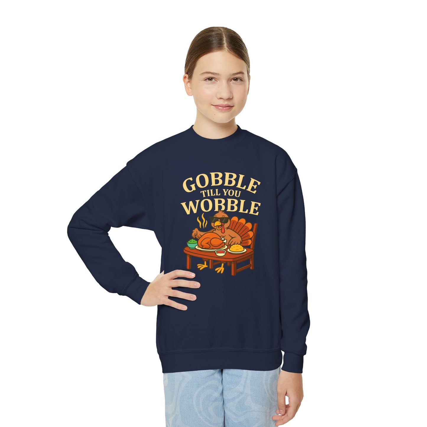 Youth Crewneck Sweatshirt - Gobble Till You Wobble, Thanksgiving Gift, Fall Fashion, Youth Apparel, Cozy Sweater, Holiday Wear