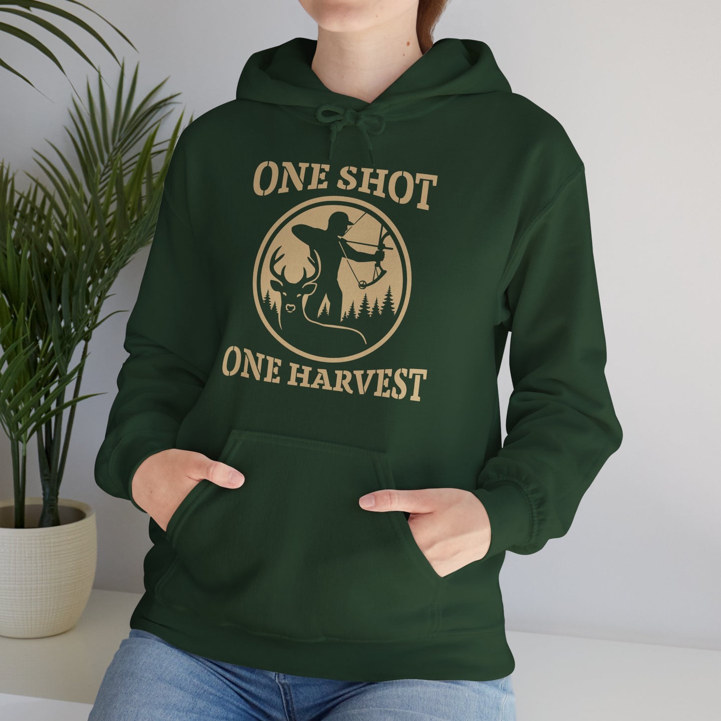 Hunting Themed Unisex Hoodie, Perfect for Bow Hunters, Fall Gatherings, Gifts, Cozy Layering, One Shot One Harvest Design