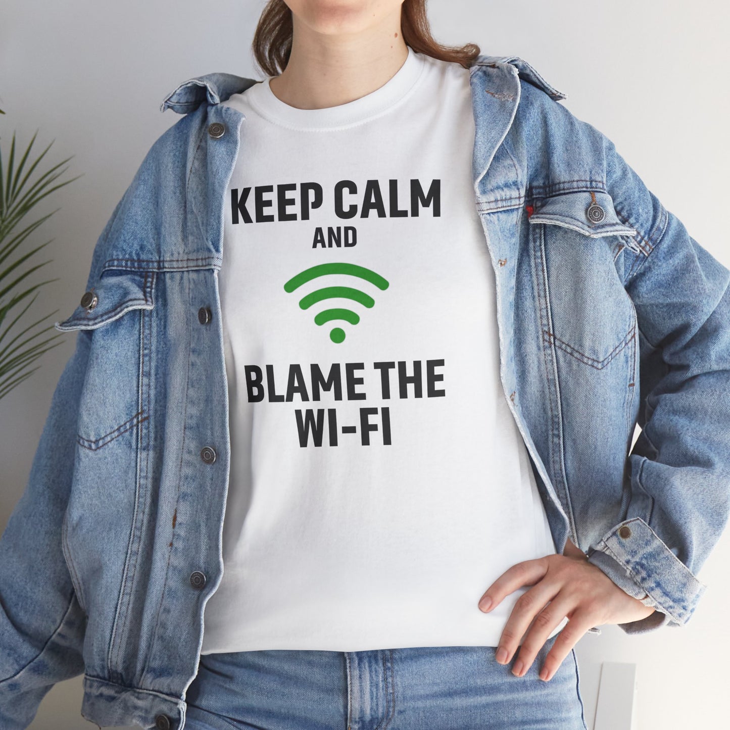 Keep Calm Blame the Wi-Fi Tee | Unisex Heavy Cotton Shirt for Tech Lovers, Funny Office Gift, Internet Humor Apparel, Casual Wear