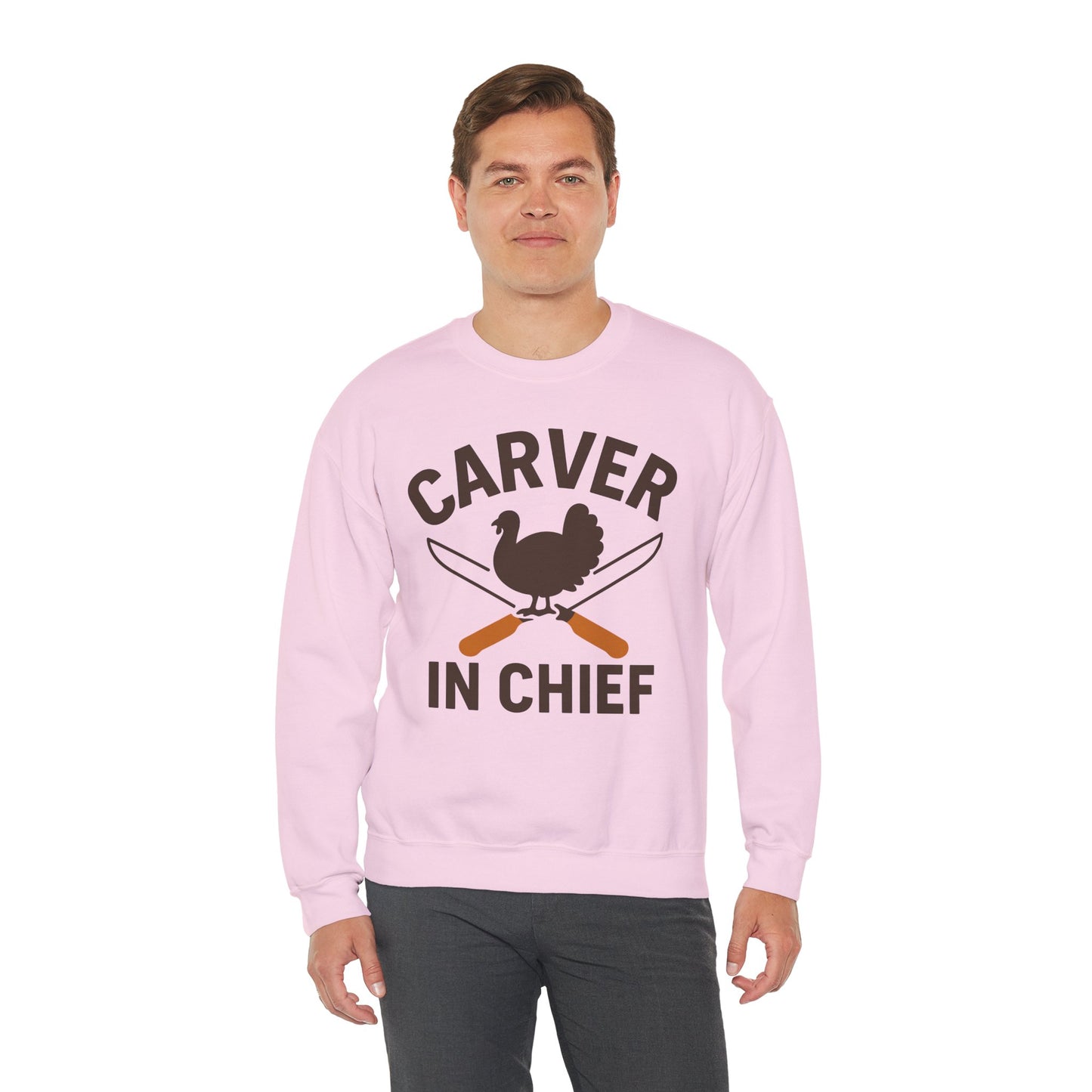 Thanksgiving Carver in Chief Sweatshirt, Funny Thanksgiving Gift, Unisex Crewneck, Holiday Apparel, Family Gathering Outfit
