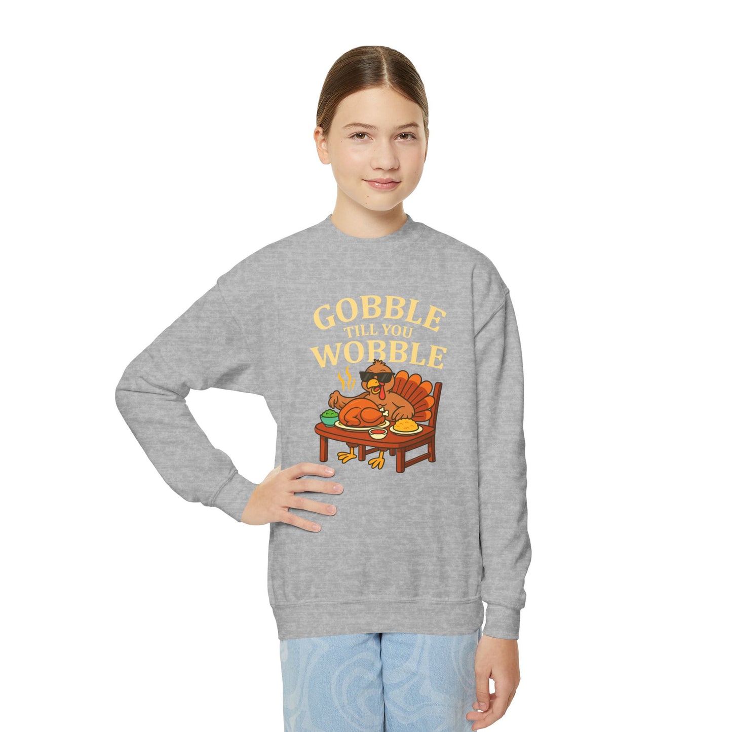 Youth Crewneck Sweatshirt - Gobble Till You Wobble, Thanksgiving Gift, Fall Fashion, Youth Apparel, Cozy Sweater, Holiday Wear