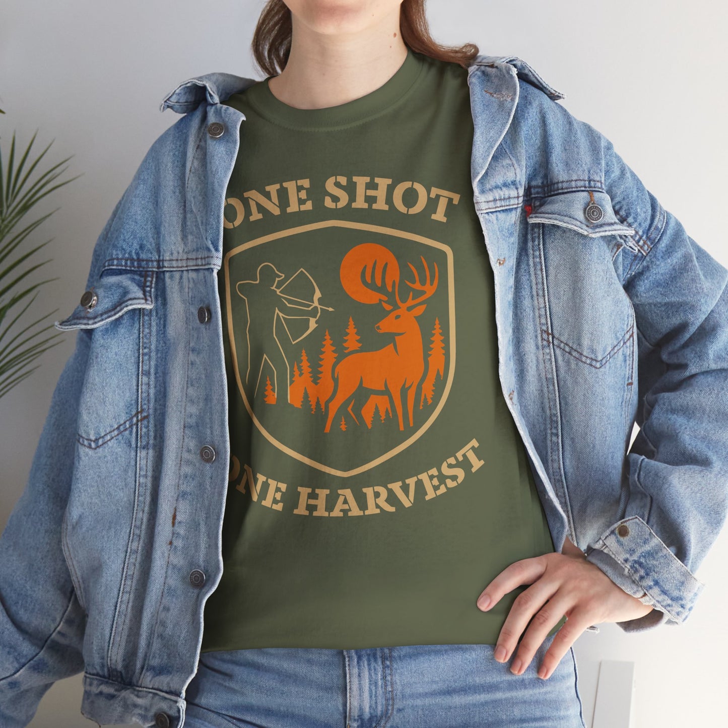 Hunting Tee Shirt, One Shot One Harvest Graphic Shirt, Outdoor Apparel, Gift for Hunters, Casual Wear, Hunting Season T-Shirt