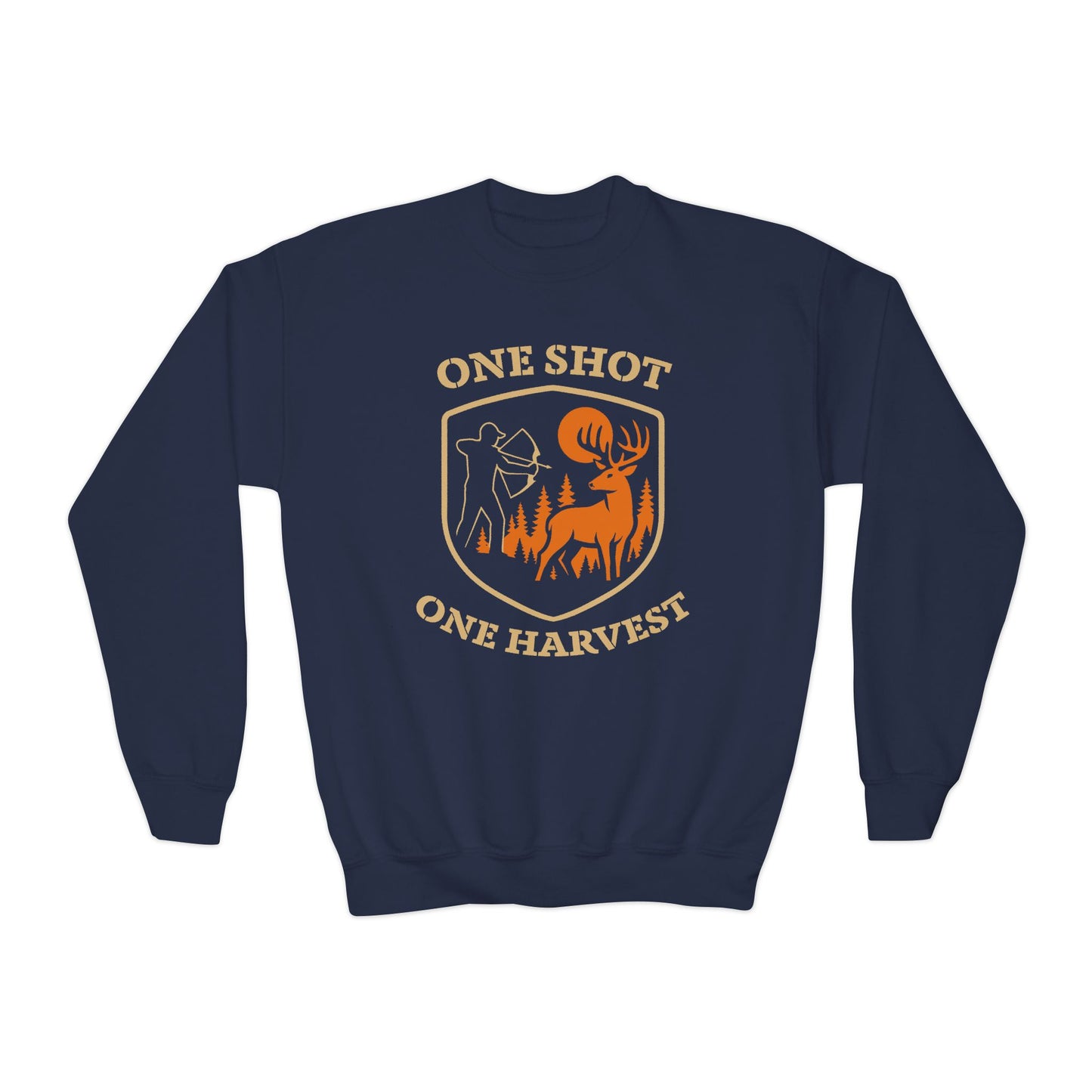 Youth Hunting Sweatshirt, One Shot One Harvest, Perfect Gift for Young Hunters, Outdoor Sportswear, Fall and Winter Apparel