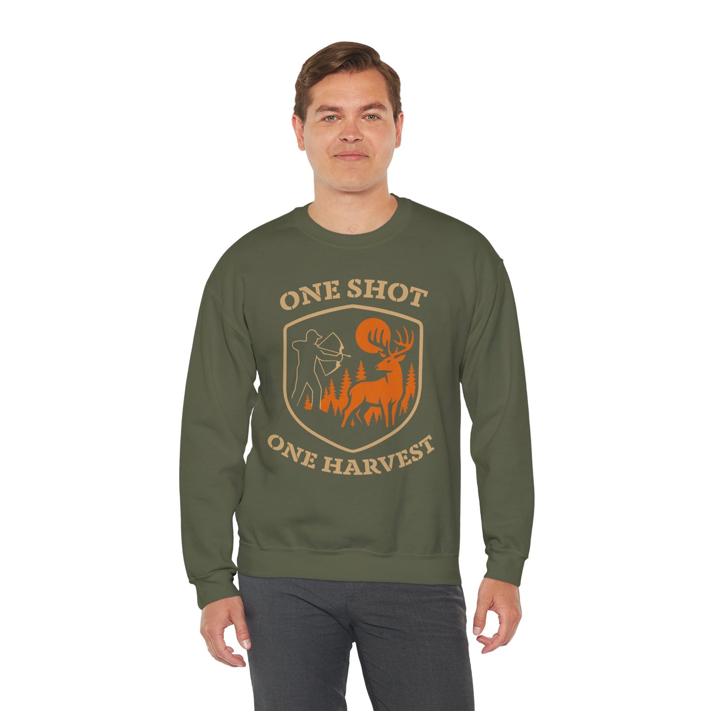 Outdoor Hunting Sweatshirt, Perfect for Hunters, One Shot One Harvest Gift, Cozy Fall Apparel, Classic Crewneck