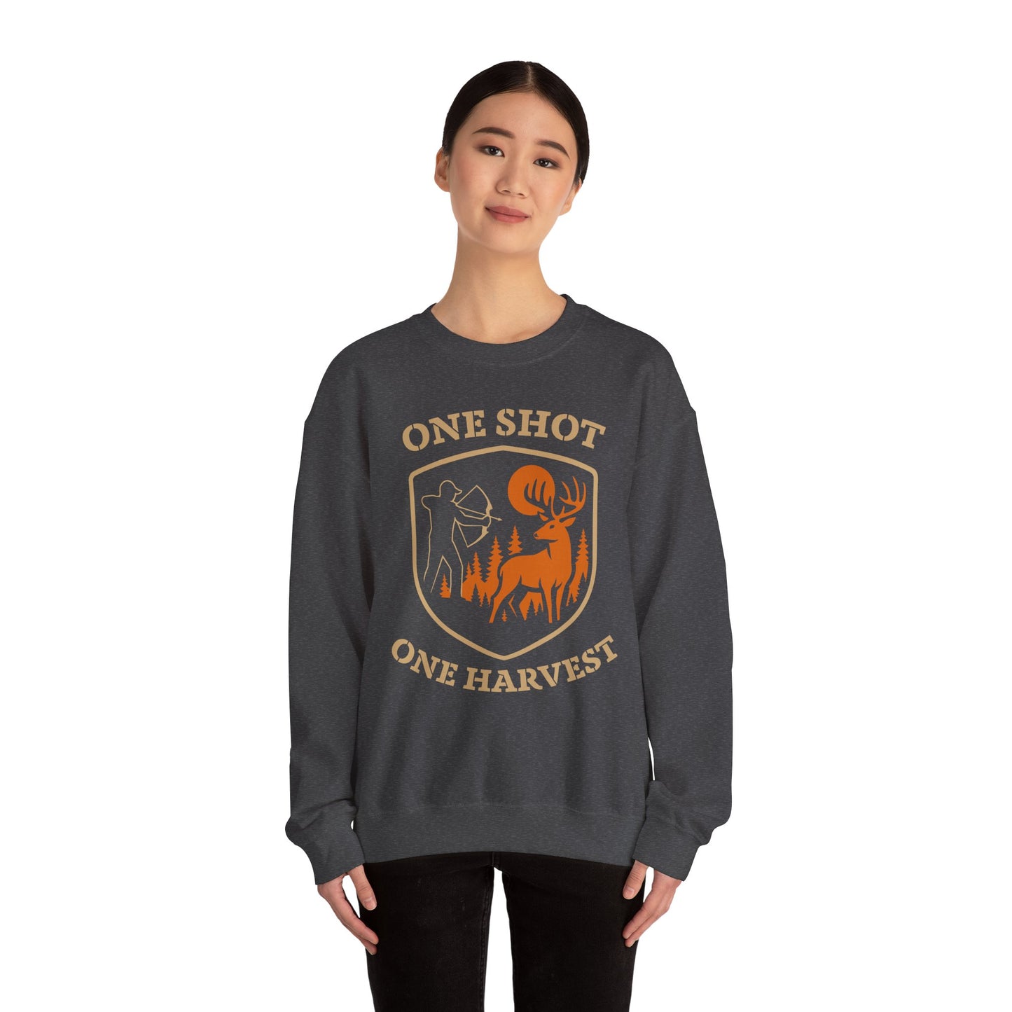 Outdoor Hunting Sweatshirt, Perfect for Hunters, One Shot One Harvest Gift, Cozy Fall Apparel, Classic Crewneck