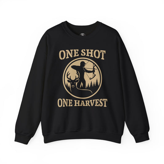 Rustic Hunter's Sweatshirt | One Shot One Harvest | Cozy Crewneck for Outdoor Lovers, Gift for Hunters, Fall Apparel, Nature Lover's Gift