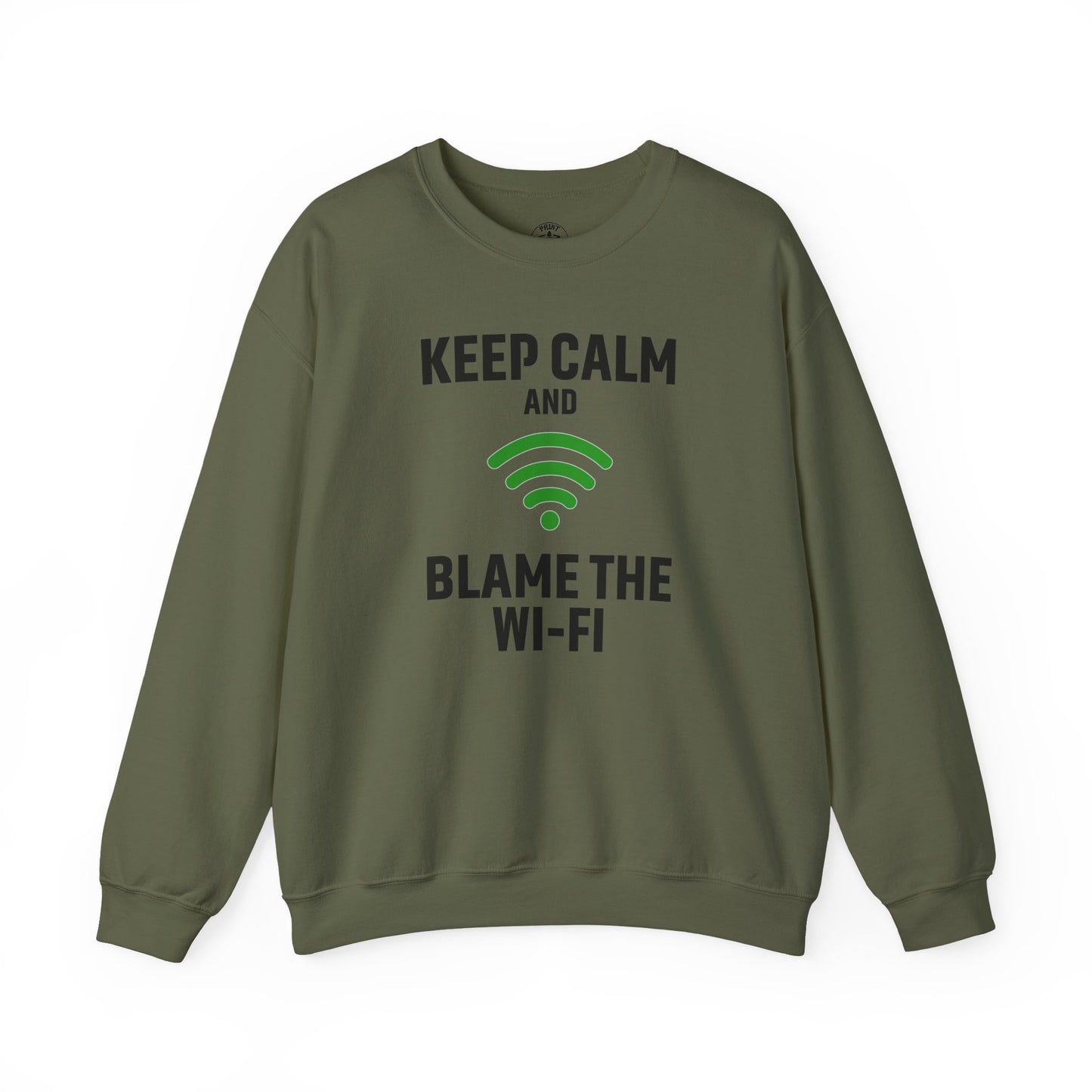 Keep Calm Blame the WiFi Funny  Sweatshirt, Geeky Crewneck, Internet Humor Apparel, Gift for Tech Lovers, Cozy Lounge Wear