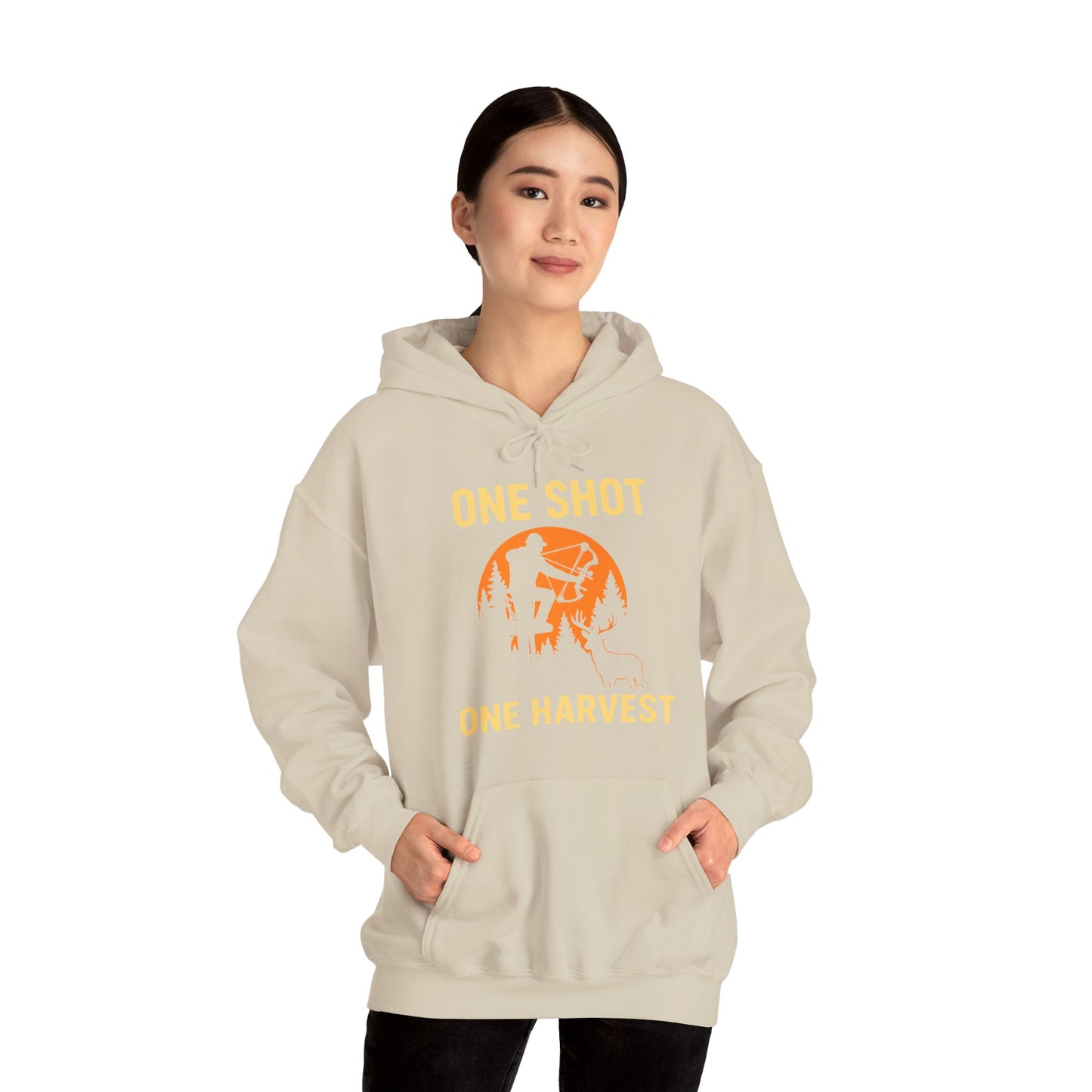 Hunting Theme Unisex Hoodie, One Shot One Harvest, Fall Apparel, Outdoor Gear, Gift for Hunters, Cozy Hoodie