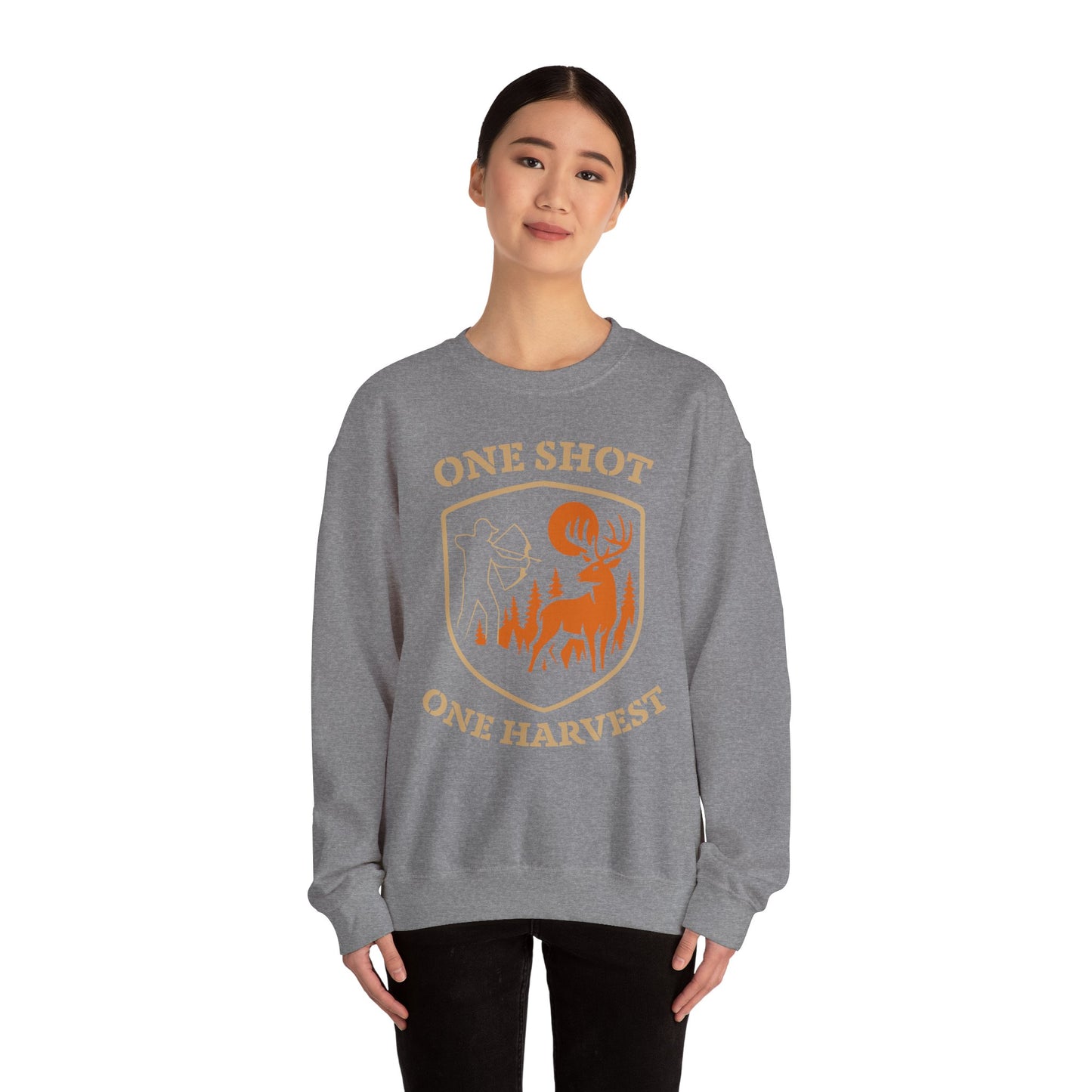 Outdoor Hunting Sweatshirt, Perfect for Hunters, One Shot One Harvest Gift, Cozy Fall Apparel, Classic Crewneck