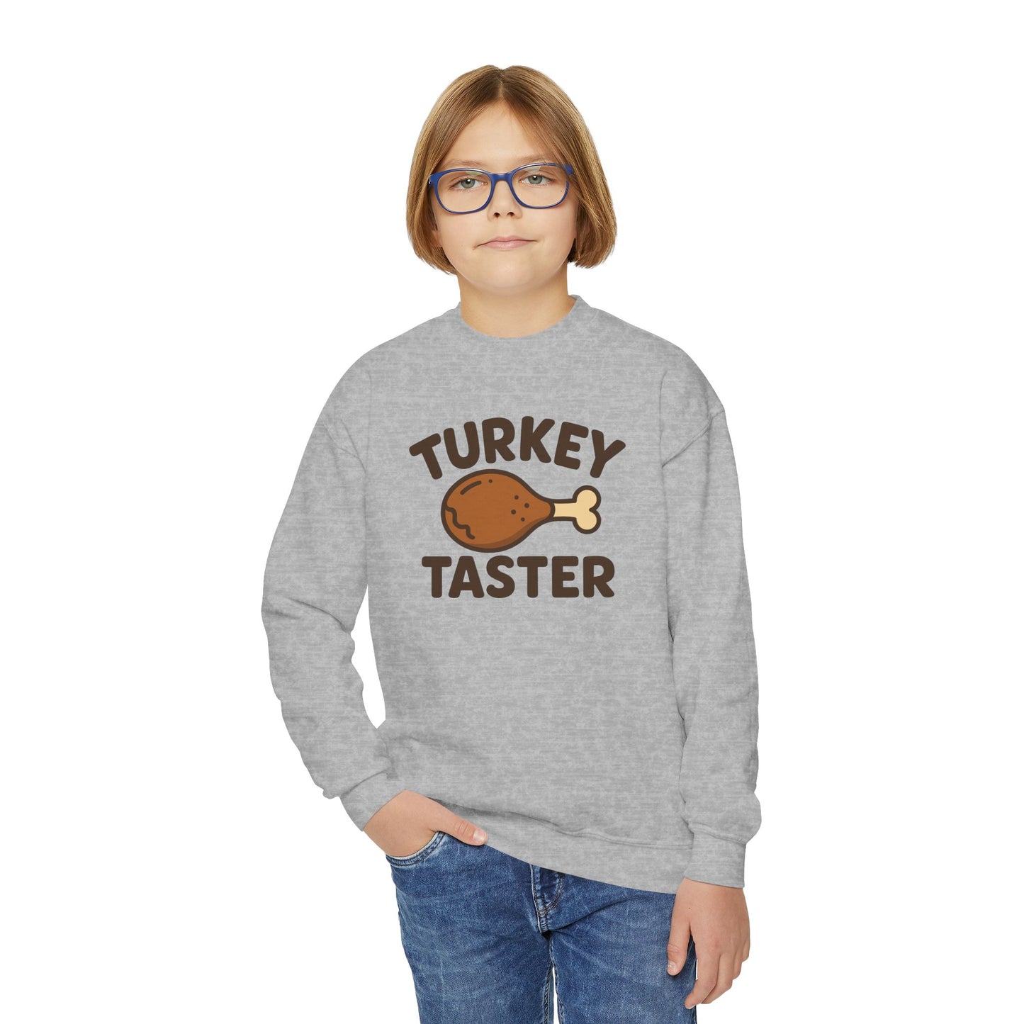 Turkey Taster Youth Crewneck Sweatshirt, Thanksgiving Gift, Kids Sweatshirt, Fall Apparel, Family Dinner Outfit, Turkey Lover Shirt