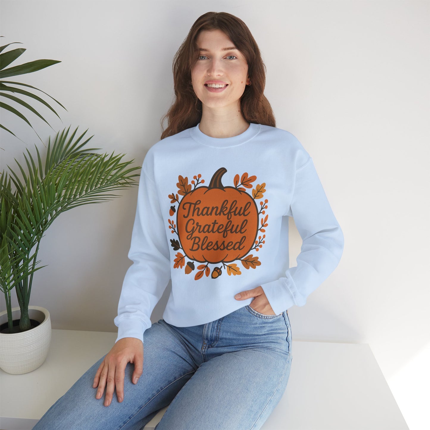 Thankful Grateful Blessed Sweatshirt | Cozy Fall Crewneck, Autumn Style, Thanksgiving Gift, Unisex Casual Wear