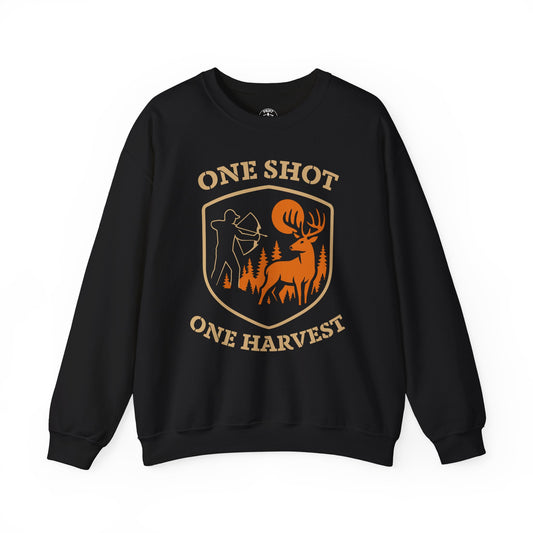 Outdoor Hunting Sweatshirt, Perfect for Hunters, One Shot One Harvest Gift, Cozy Fall Apparel, Classic Crewneck