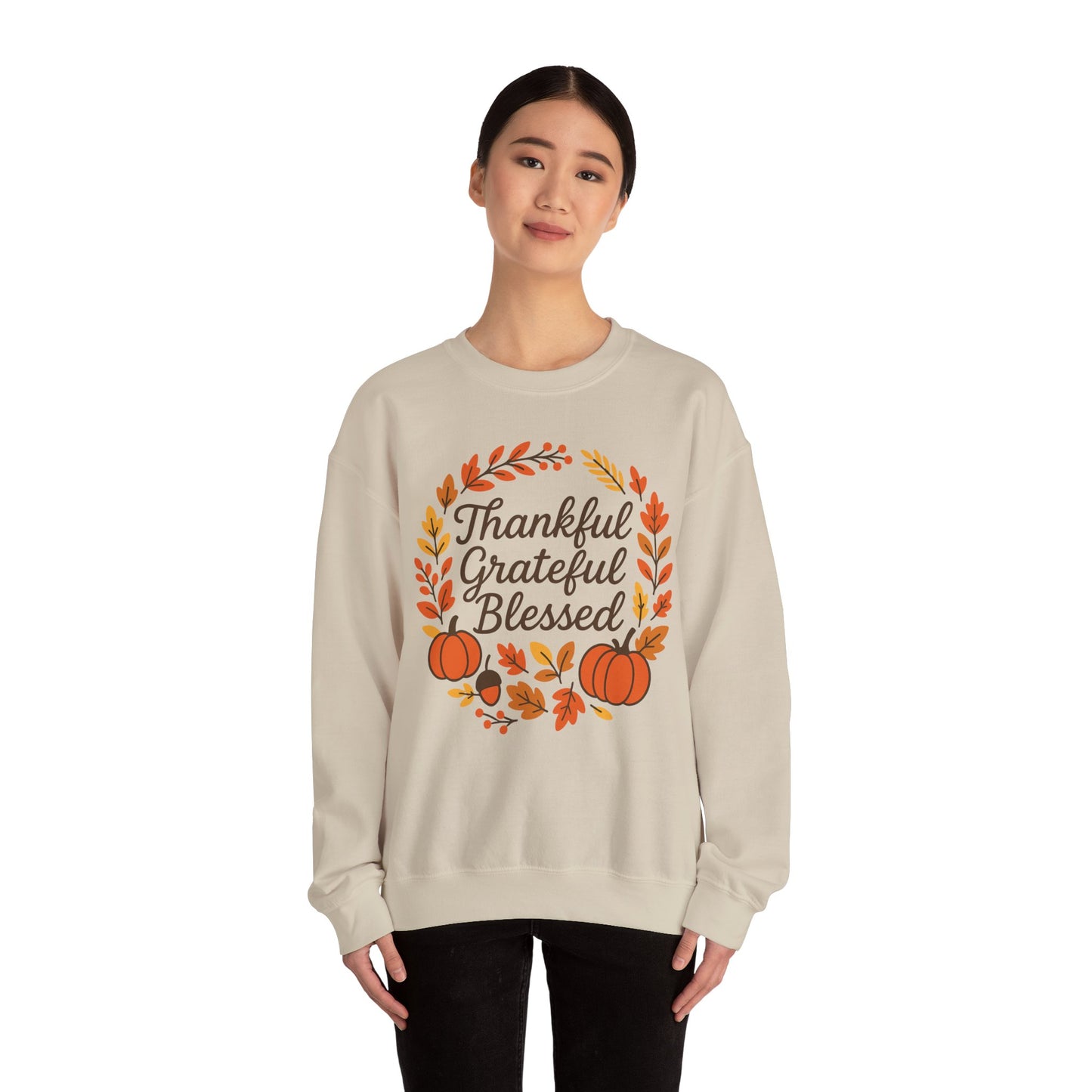 Thankful Grateful Blessed Sweatshirt, Cozy Fall Apparel, Thanksgiving Gift, Unisex Crewneck, Autumn Fashion