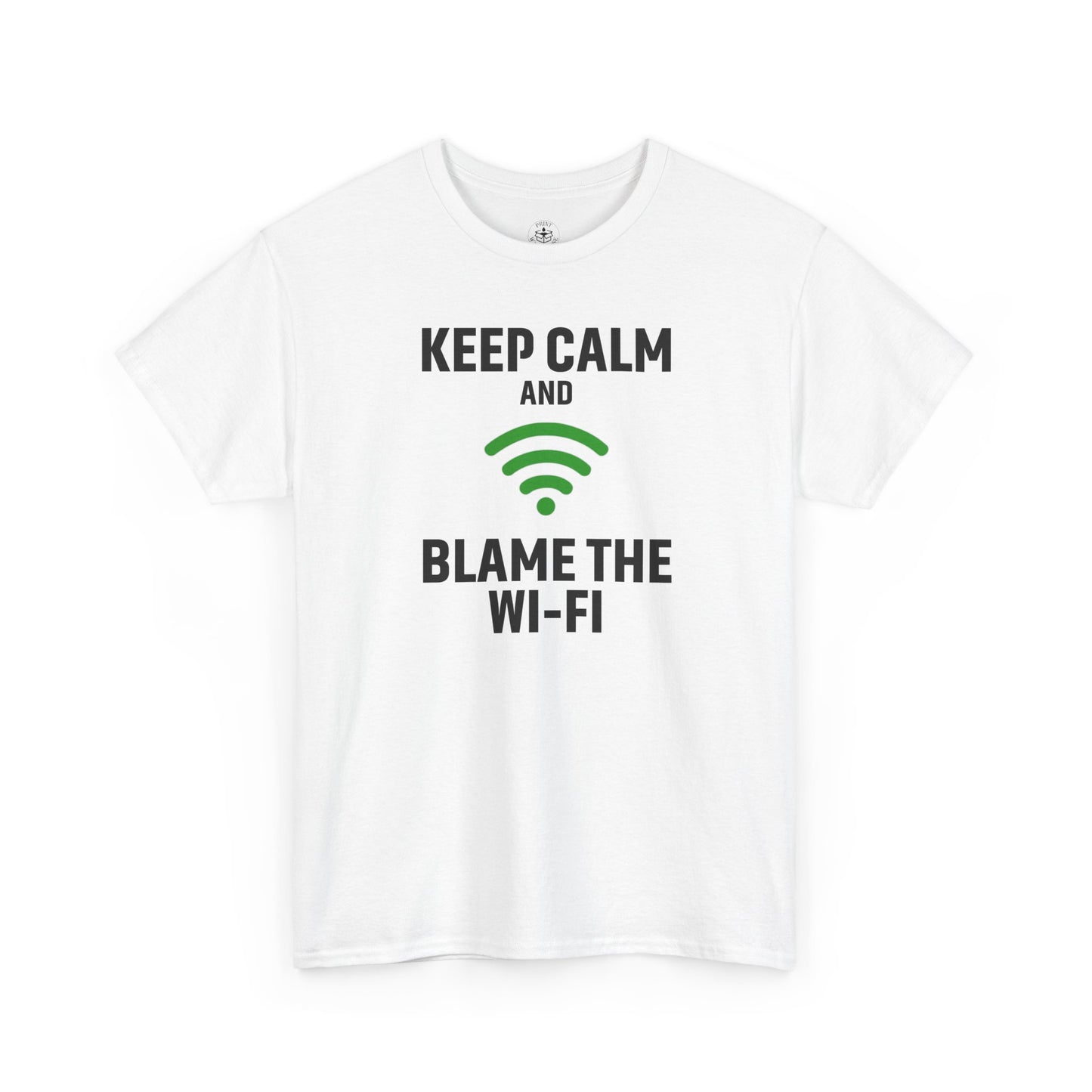 Keep Calm Blame the Wi-Fi Tee | Unisex Heavy Cotton Shirt for Tech Lovers, Funny Office Gift, Internet Humor Apparel, Casual Wear
