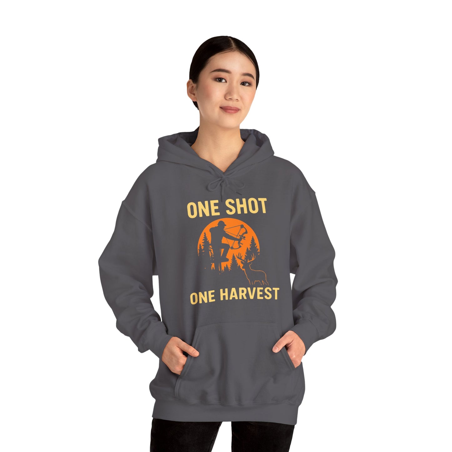 Hunting Theme Unisex Hoodie, One Shot One Harvest, Fall Apparel, Outdoor Gear, Gift for Hunters, Cozy Hoodie