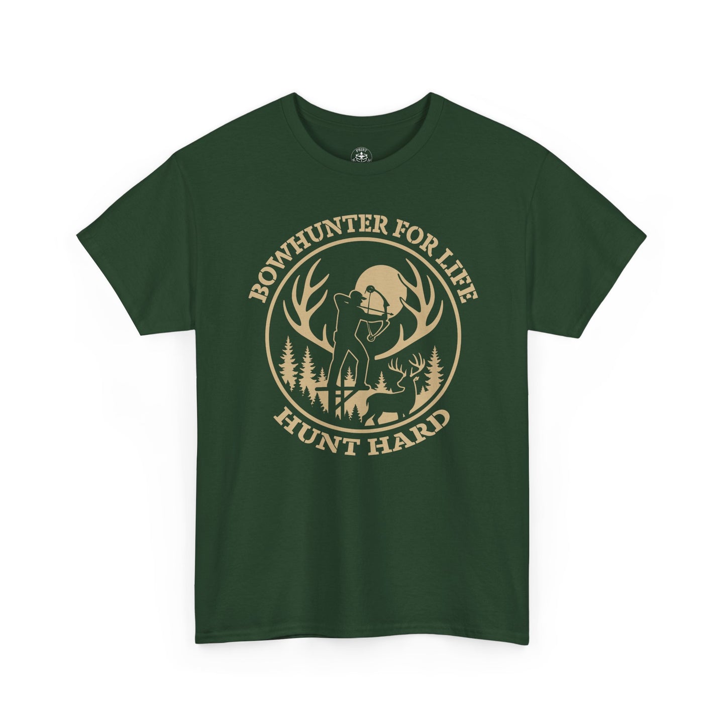 Unisex Heavy Cotton Tee featuring 'Bowhunter for Life - Hunt Hard' Graphic, Perfect for Hunters, Outdoor Enthusiasts