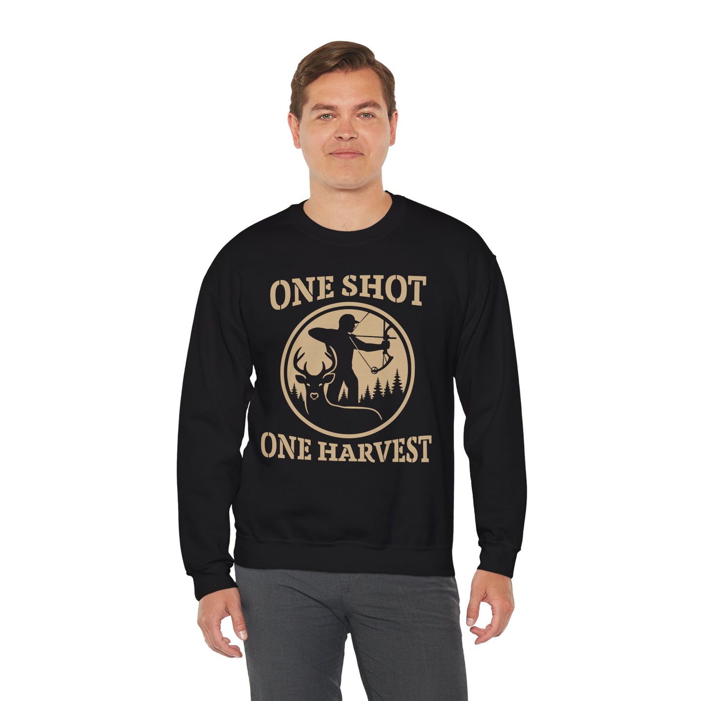Rustic Hunter's Sweatshirt | One Shot One Harvest | Cozy Crewneck for Outdoor Lovers, Gift for Hunters, Fall Apparel, Nature Lover's Gift