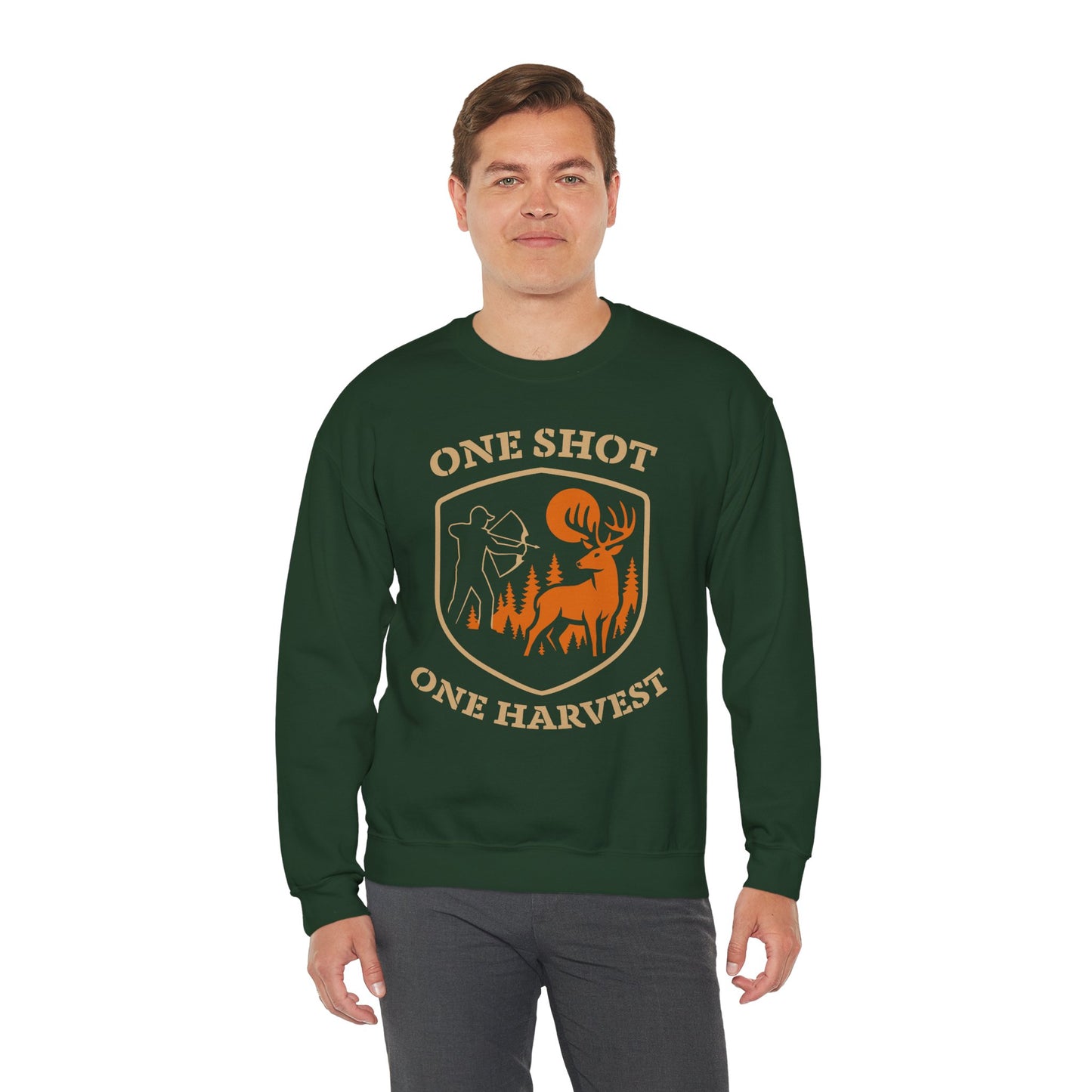 Outdoor Hunting Sweatshirt, Perfect for Hunters, One Shot One Harvest Gift, Cozy Fall Apparel, Classic Crewneck