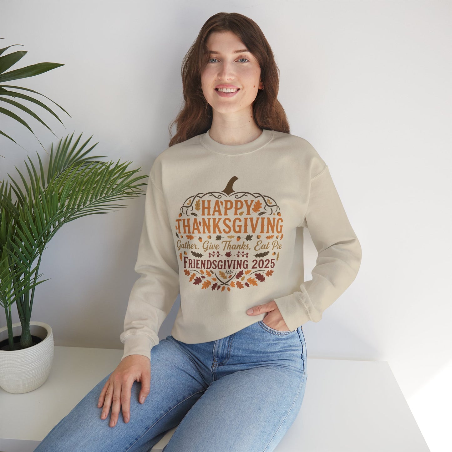 Thanksgiving Crewneck Sweatshirt, Cozy Fall Apparel, Friendsgiving Gift, Pumpkin Design, Unisex Sweater, Autumn Fashion