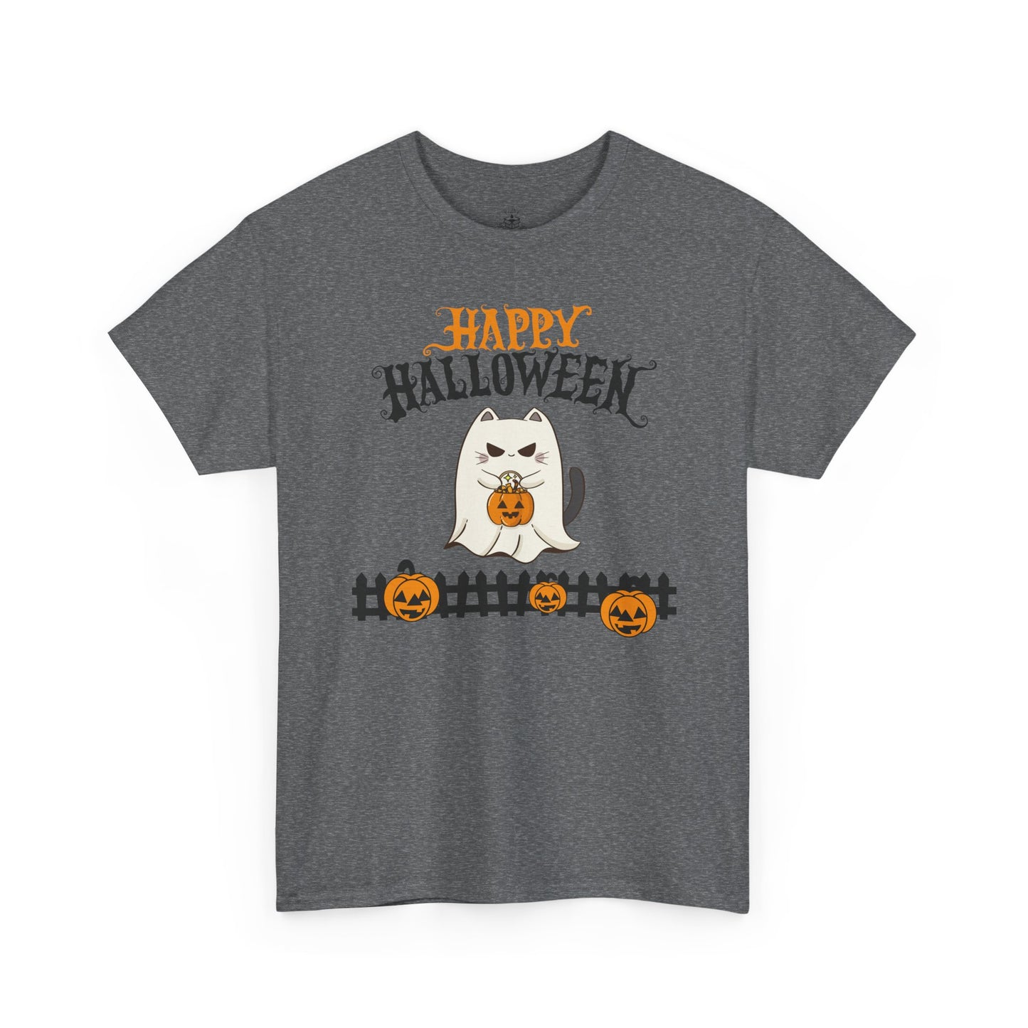 Halloween Cat Heavy Cotton Tee, Unisex, Spooky Fall Apparel, Cat Lover Shirt