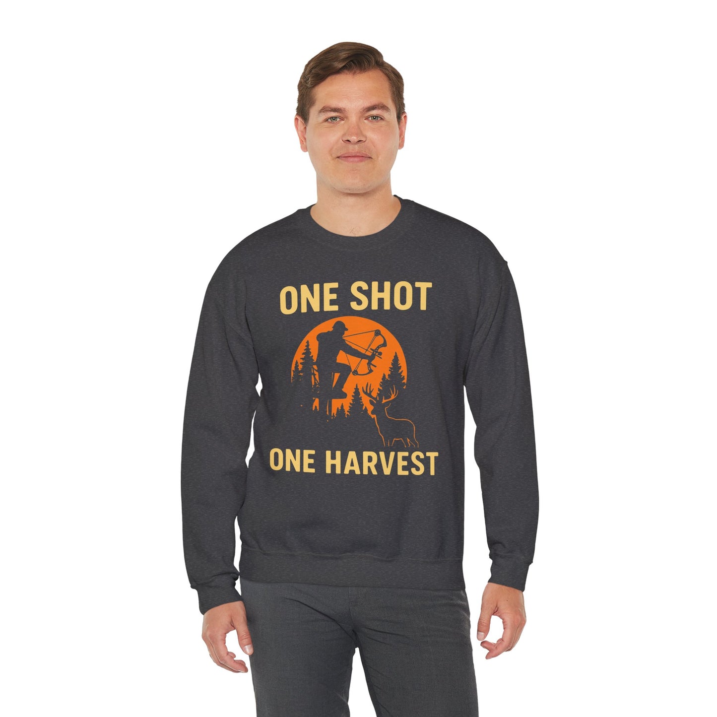 Hunting Crewneck Sweatshirt, One Shot One Harvest Sweatshirt, Gift for Hunters, Outdoor Apparel, Fall Outfit, Harvest Season Sweatshirt