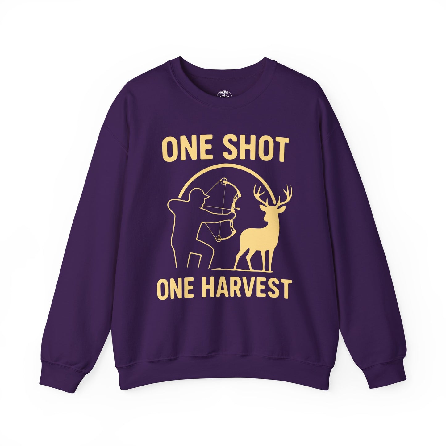 Hunting-Themed Crewneck Sweatshirt, Outdoor Apparel, Gift for Hunters, Fall Fashion, Men's Sweatshirt, One Shot One Harvest