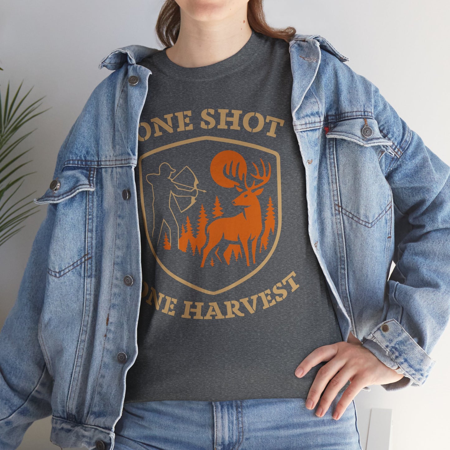 Hunting Tee Shirt, One Shot One Harvest Graphic Shirt, Outdoor Apparel, Gift for Hunters, Casual Wear, Hunting Season T-Shirt