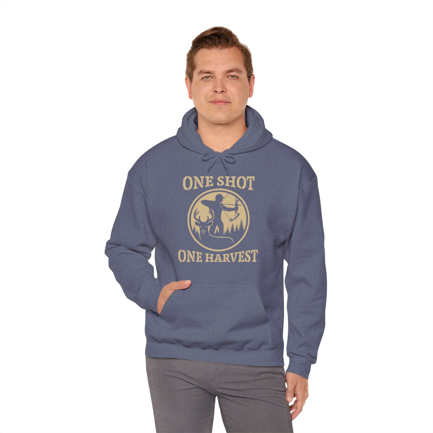 Hunting Themed Unisex Hoodie, Perfect for Bow Hunters, Fall Gatherings, Gifts, Cozy Layering, One Shot One Harvest Design