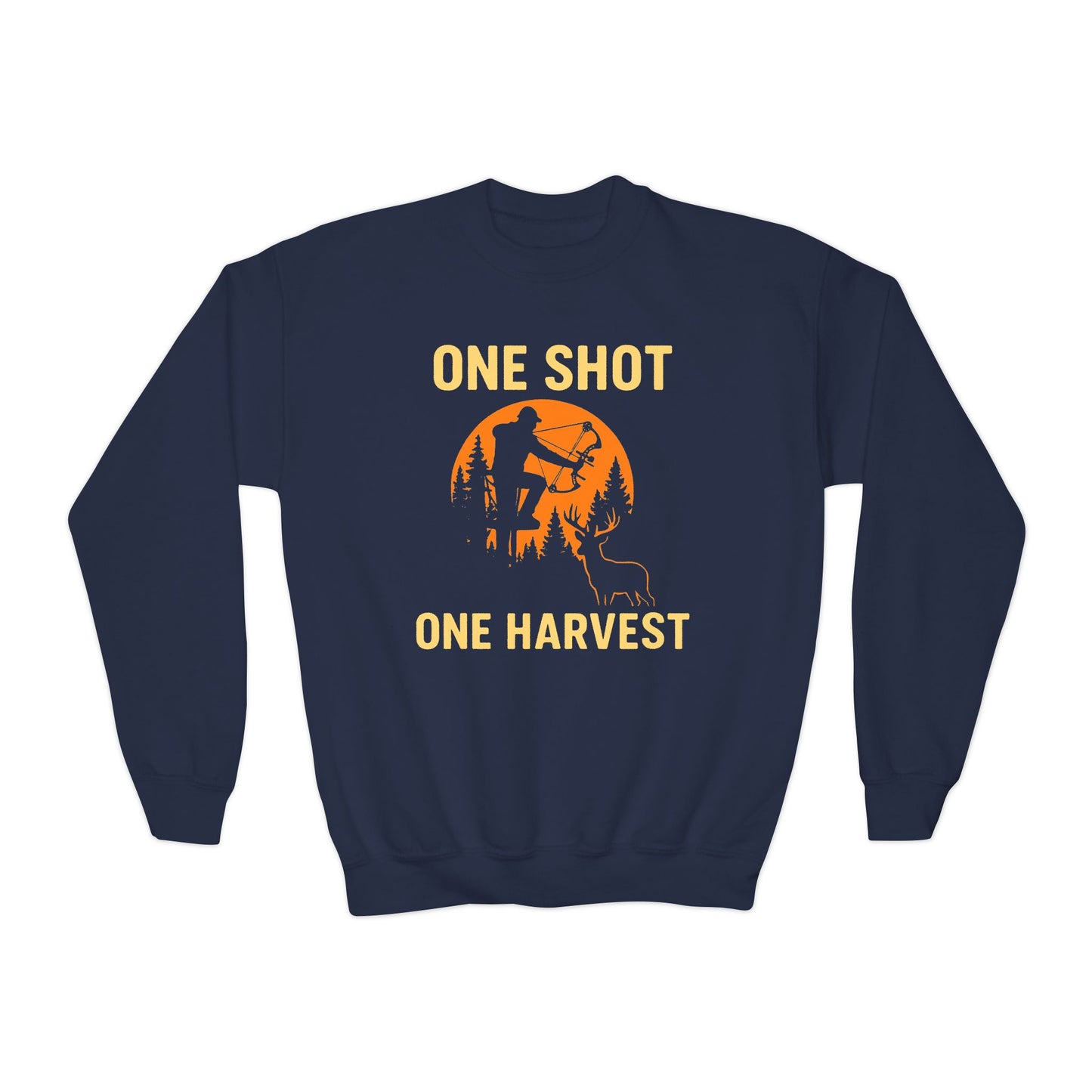 Hunting Vibes Youth Sweatshirt | One Shot One Harvest | Perfect for Young Outdoorsmen, Fall Gifts, Family Adventures, Sporty Style