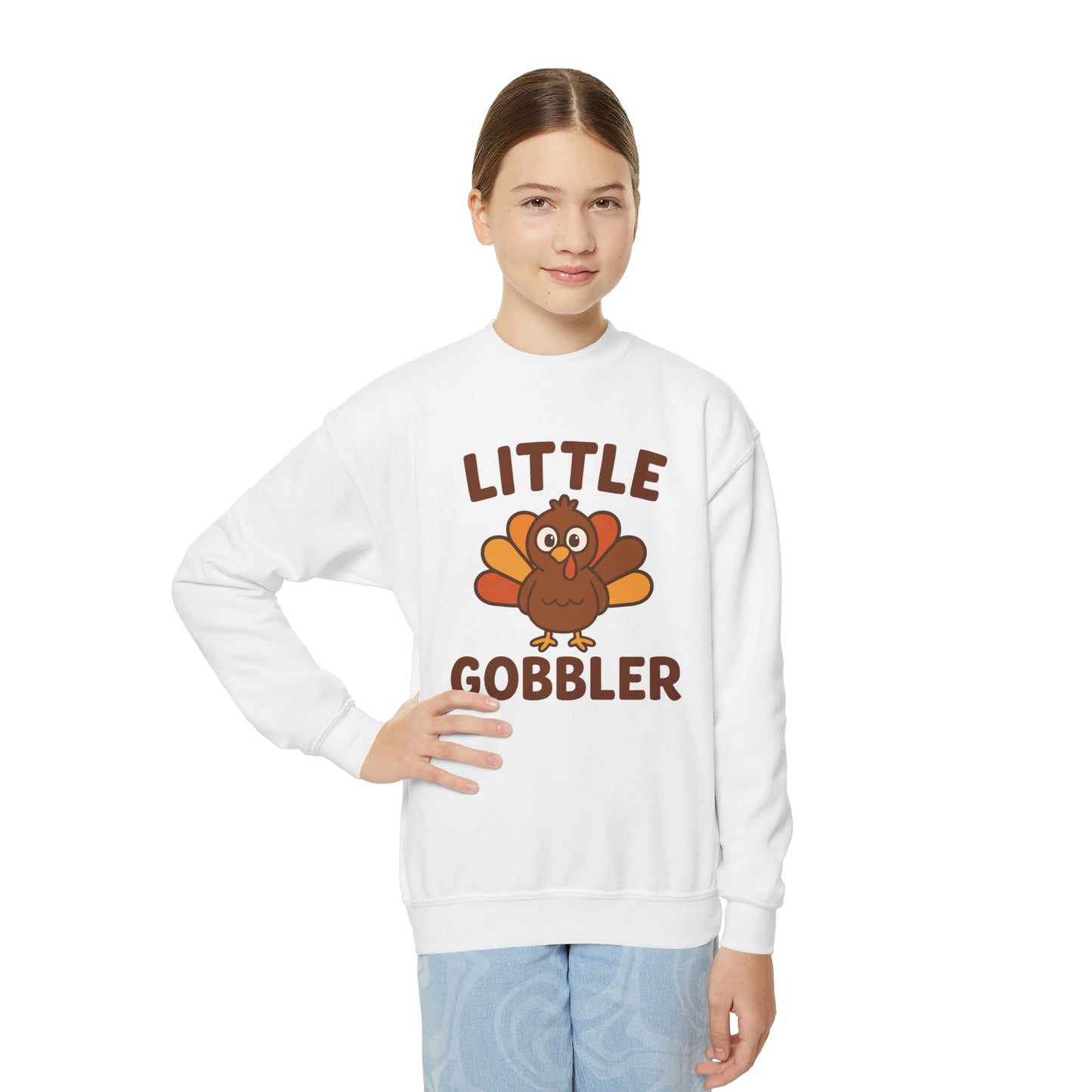Youth Little Gobbler Crewneck Sweatshirt for Thanksgiving, Cute Holiday Gift for Kids, Thanksgiving Sweater, Kids Fall Fashion